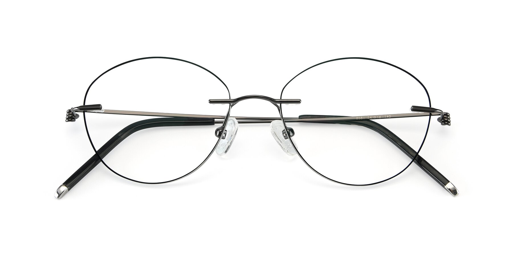 Folded Front of Y7013 in  Gunmetal-Black with Clear Reading Eyeglass Lenses