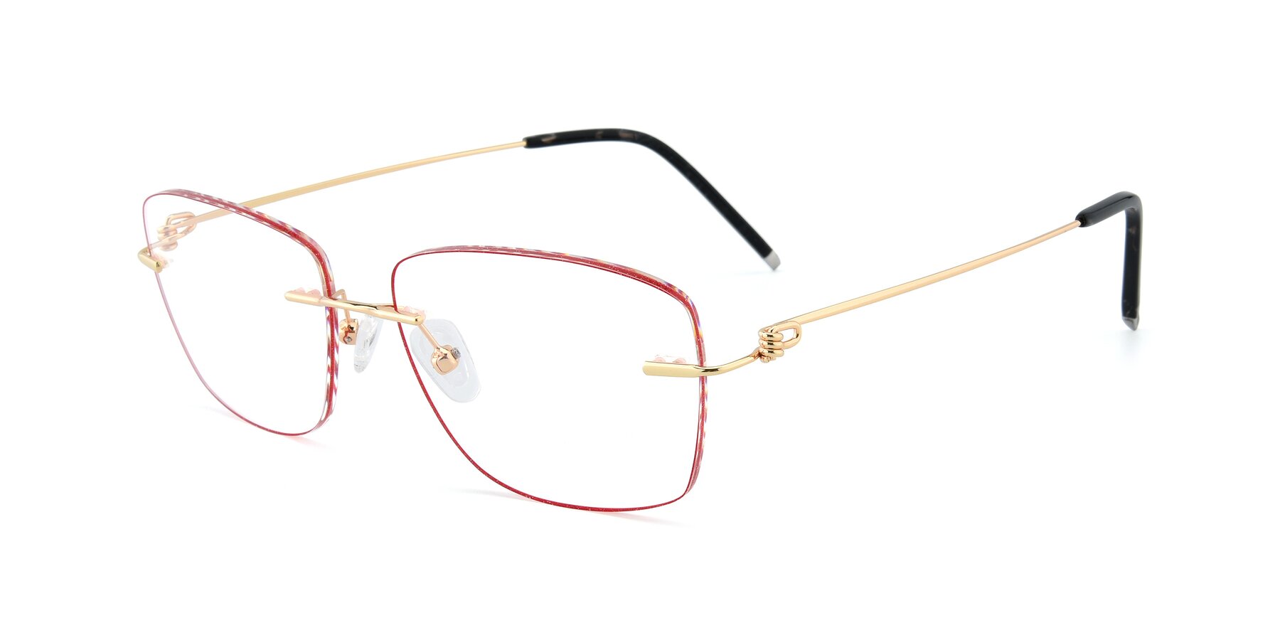 Angle of Y7014 in Gold-Red with Clear Reading Eyeglass Lenses