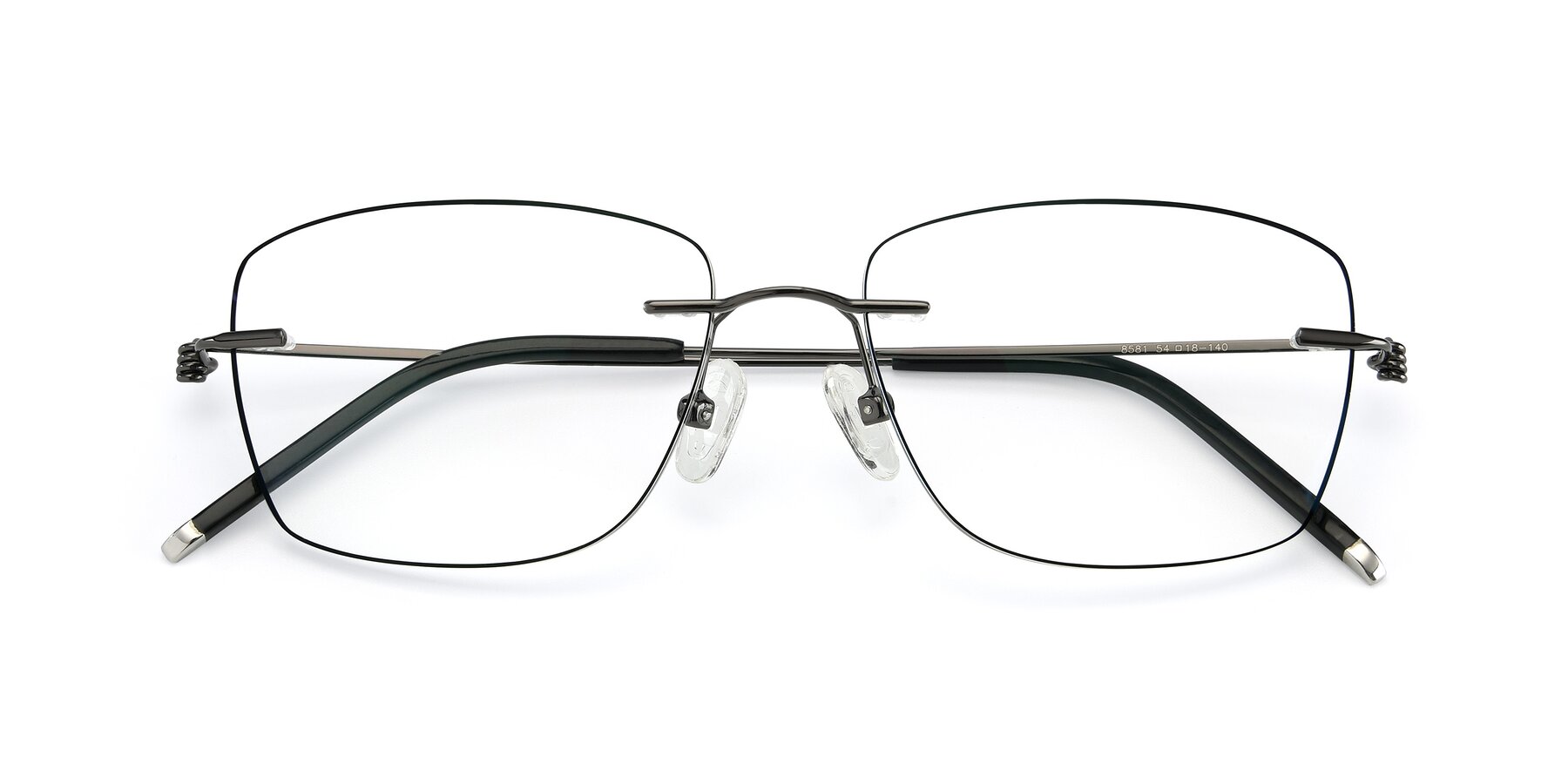 Folded Front of Y7014 in  Gunmetal-Black with Clear Reading Eyeglass Lenses