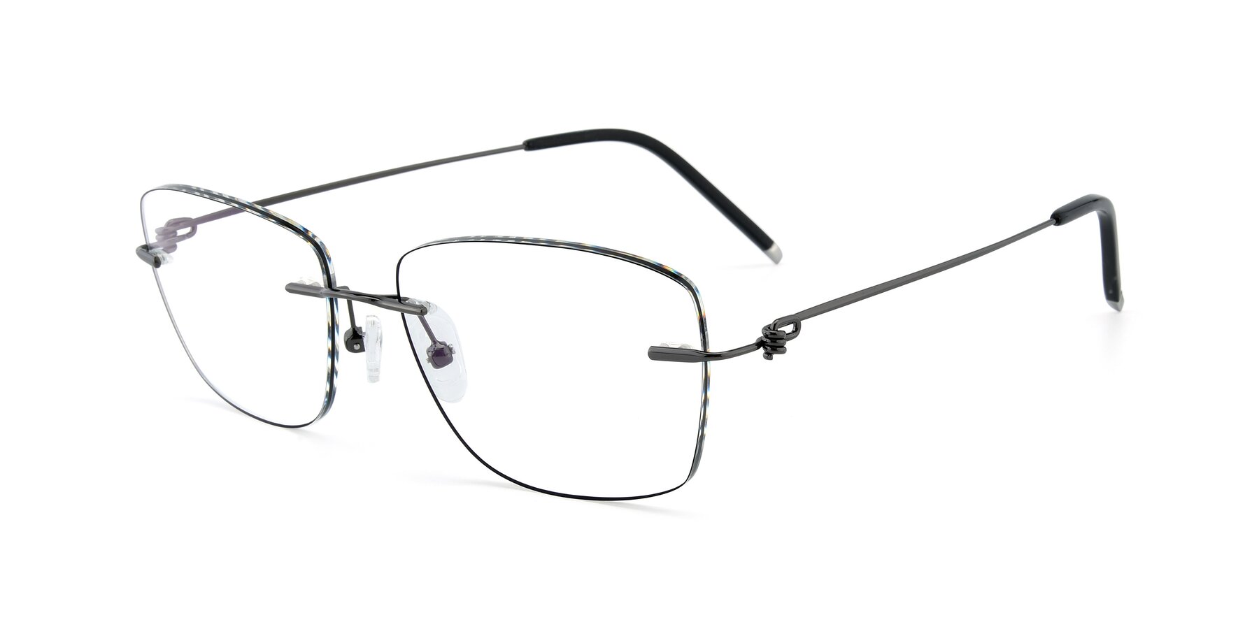 Angle of Y7014 in  Gunmetal-Black with Clear Reading Eyeglass Lenses
