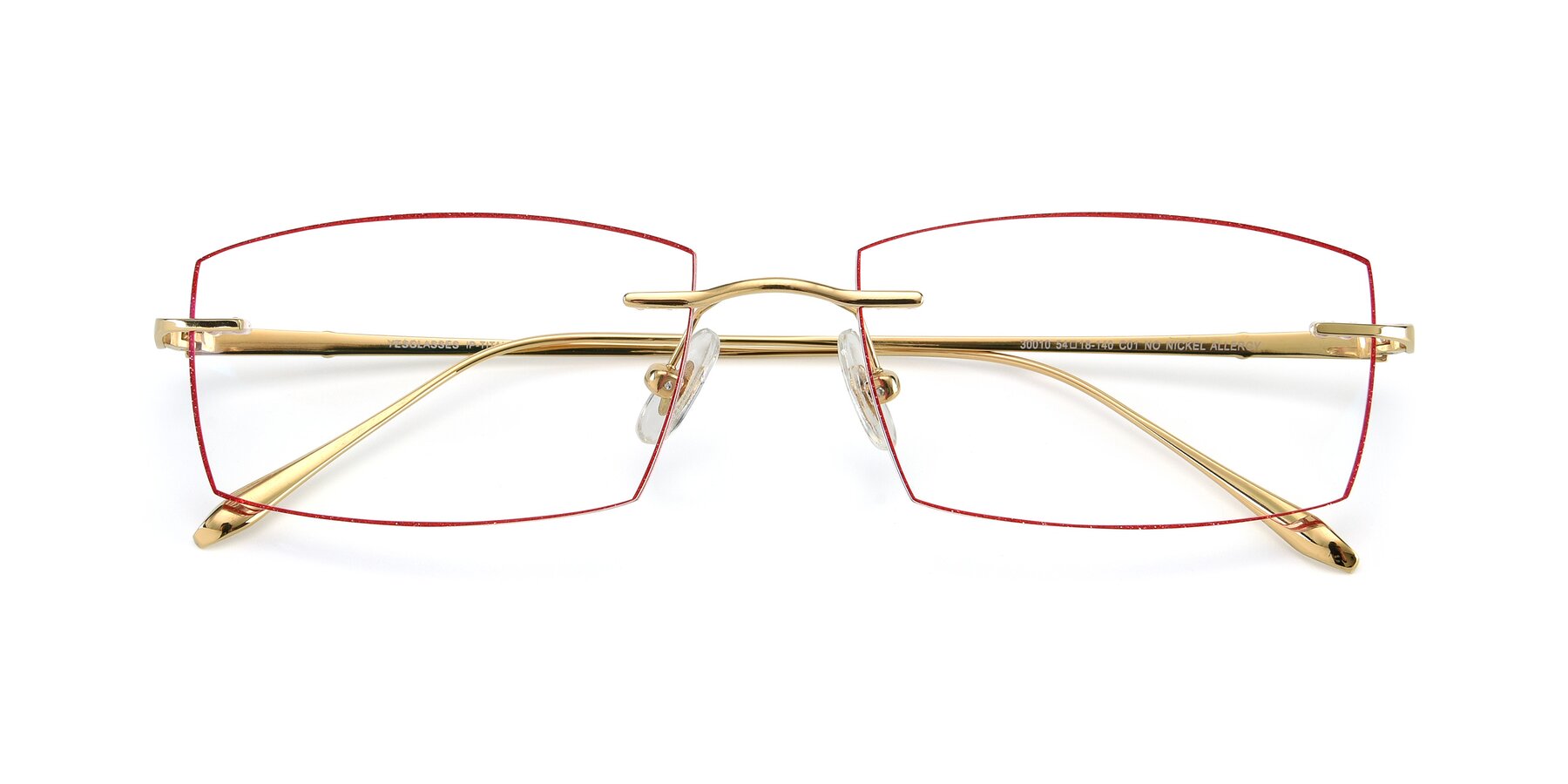 Folded Front of Y7015 in Gold-Red with Clear Reading Eyeglass Lenses