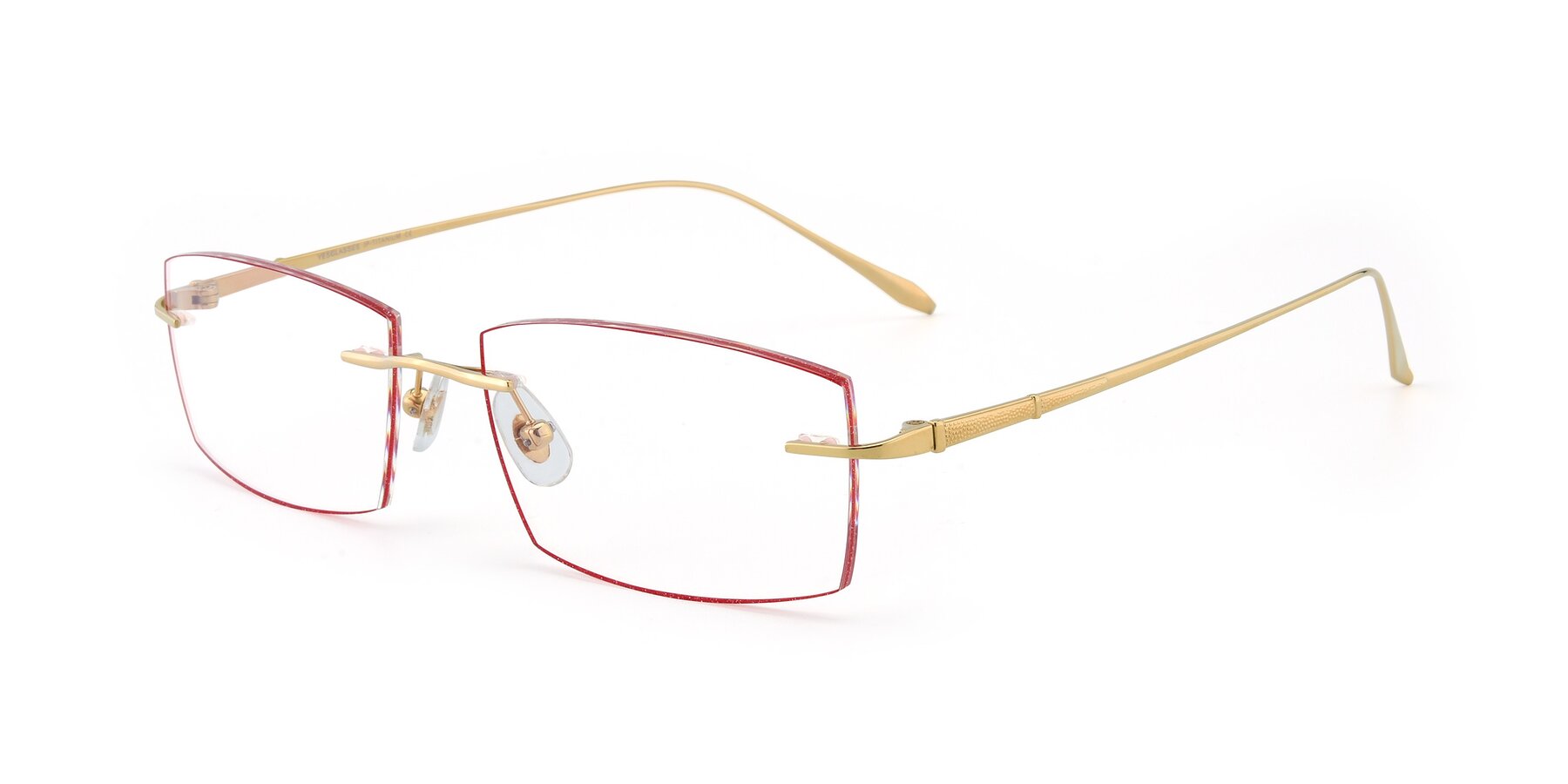 Angle of Y7015 in Gold-Red with Clear Reading Eyeglass Lenses