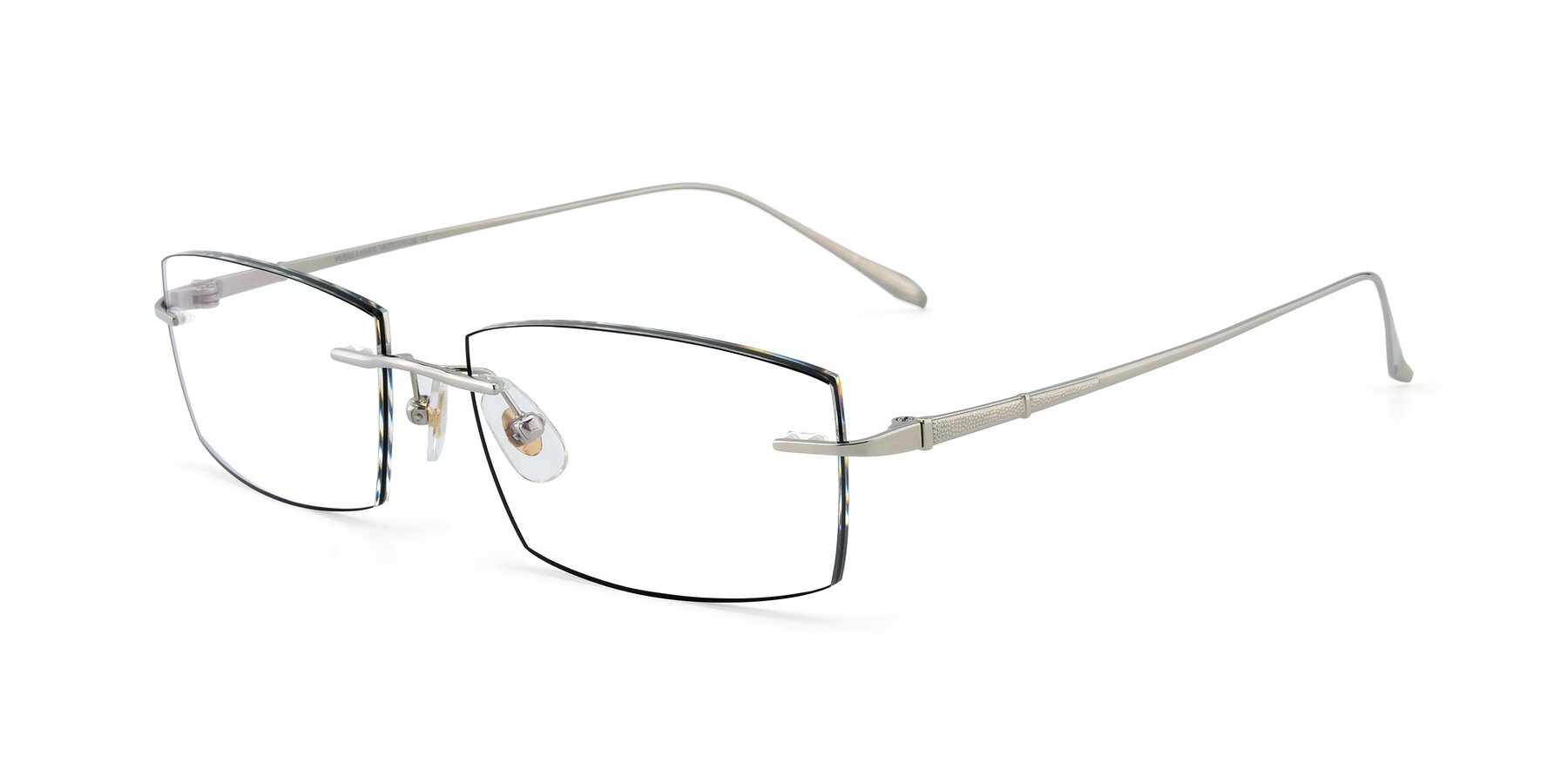 Angle of Y7015 in Silver-Black with Clear Eyeglass Lenses