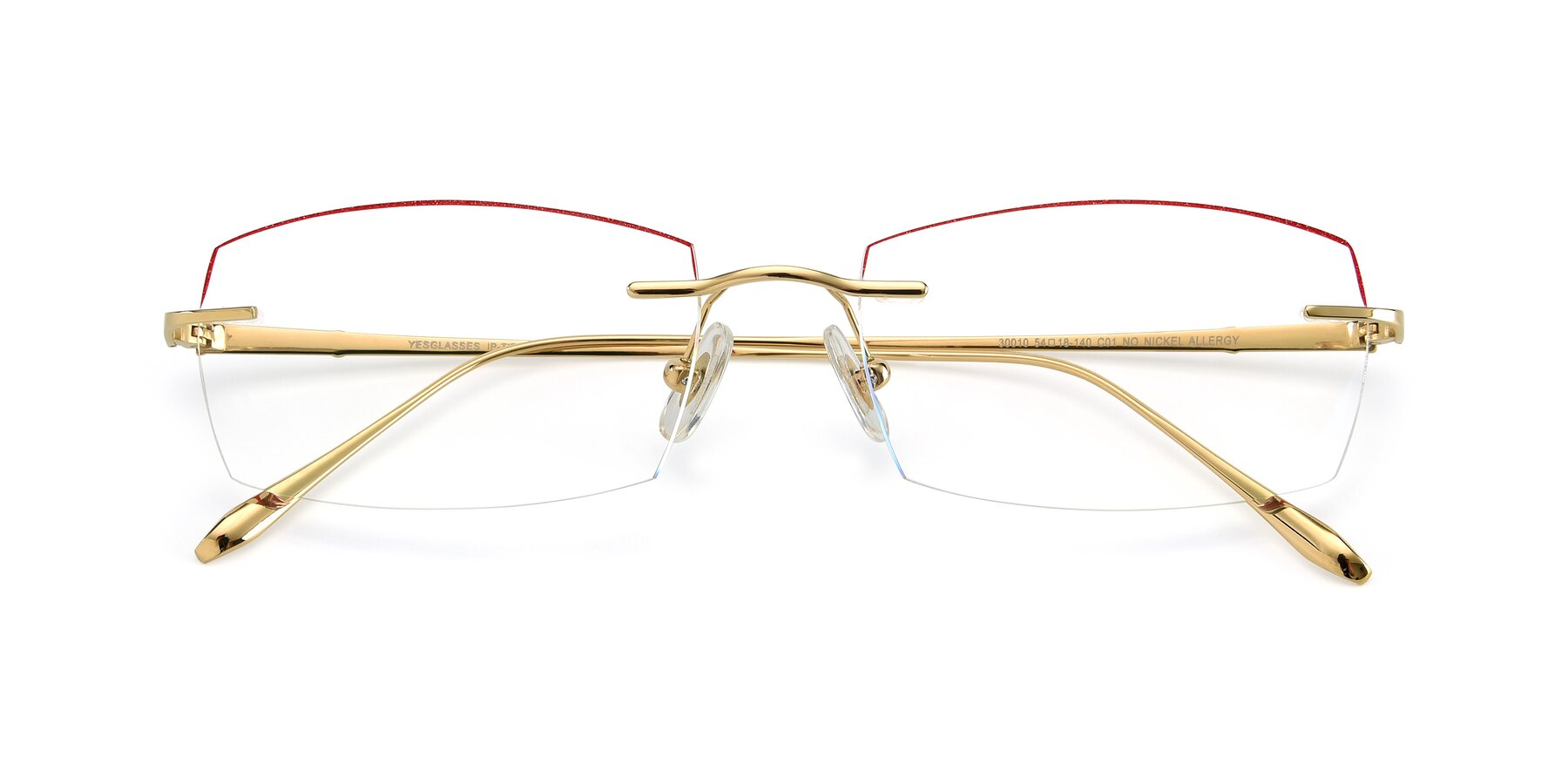 Folded Front of Y7016 in Gold-Red with Clear Blue Light Blocking Lenses