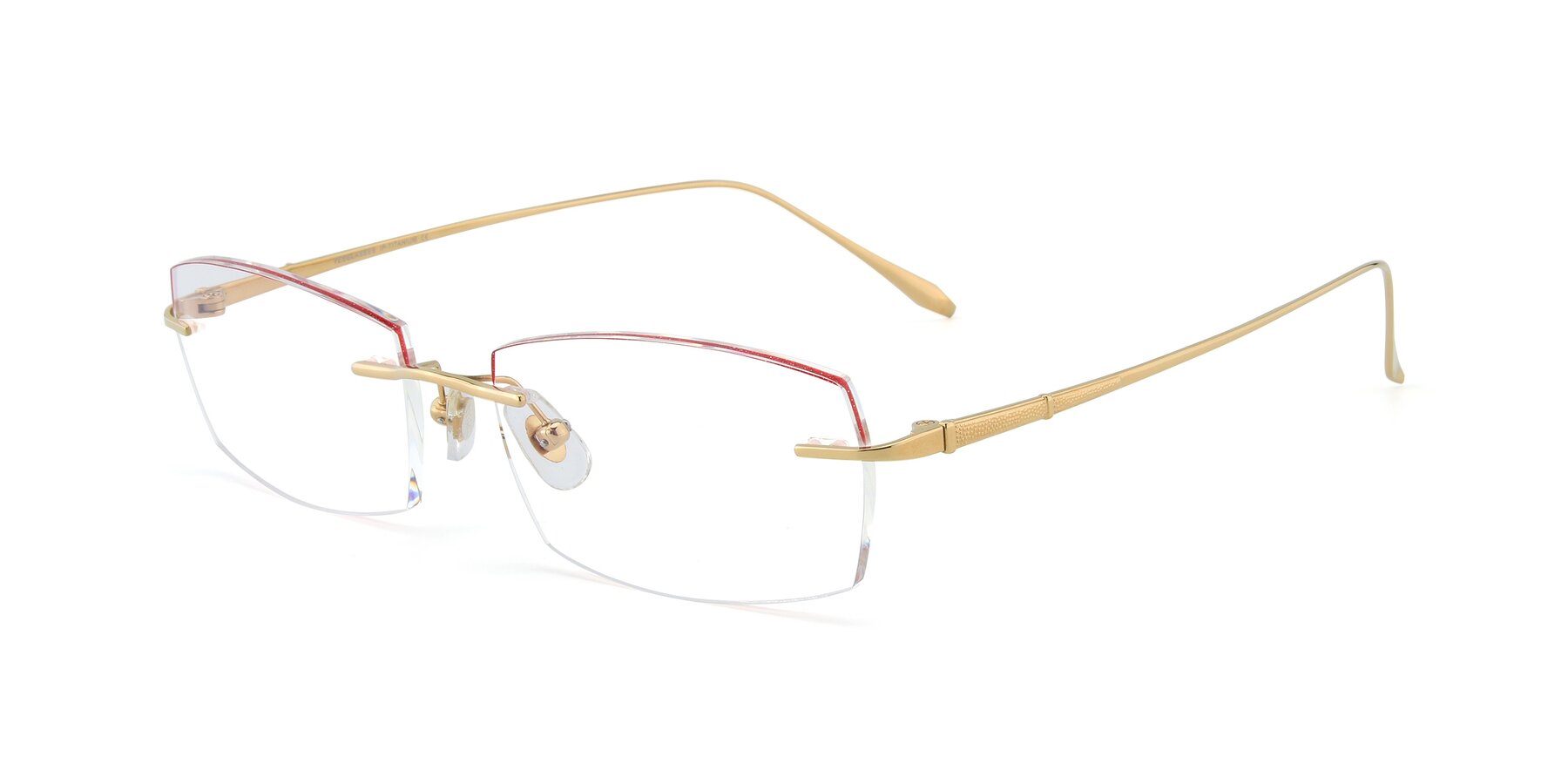 Angle of Y7016 in Gold-Red with Clear Eyeglass Lenses
