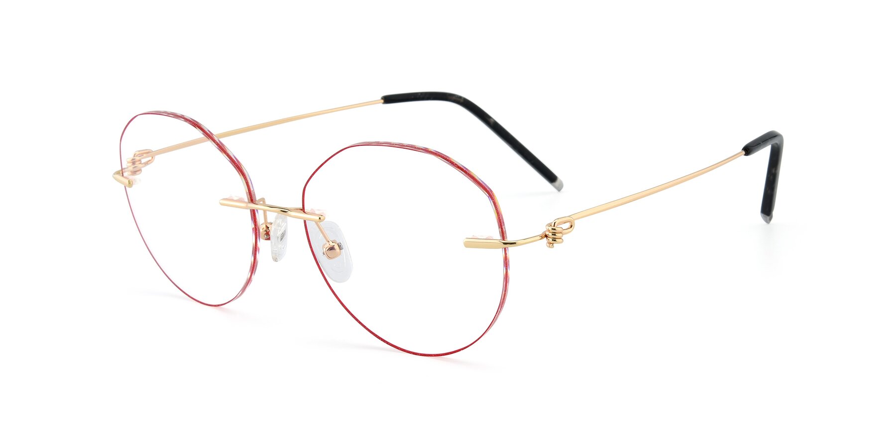 Angle of Y7017 in Gold-Red with Clear Reading Eyeglass Lenses