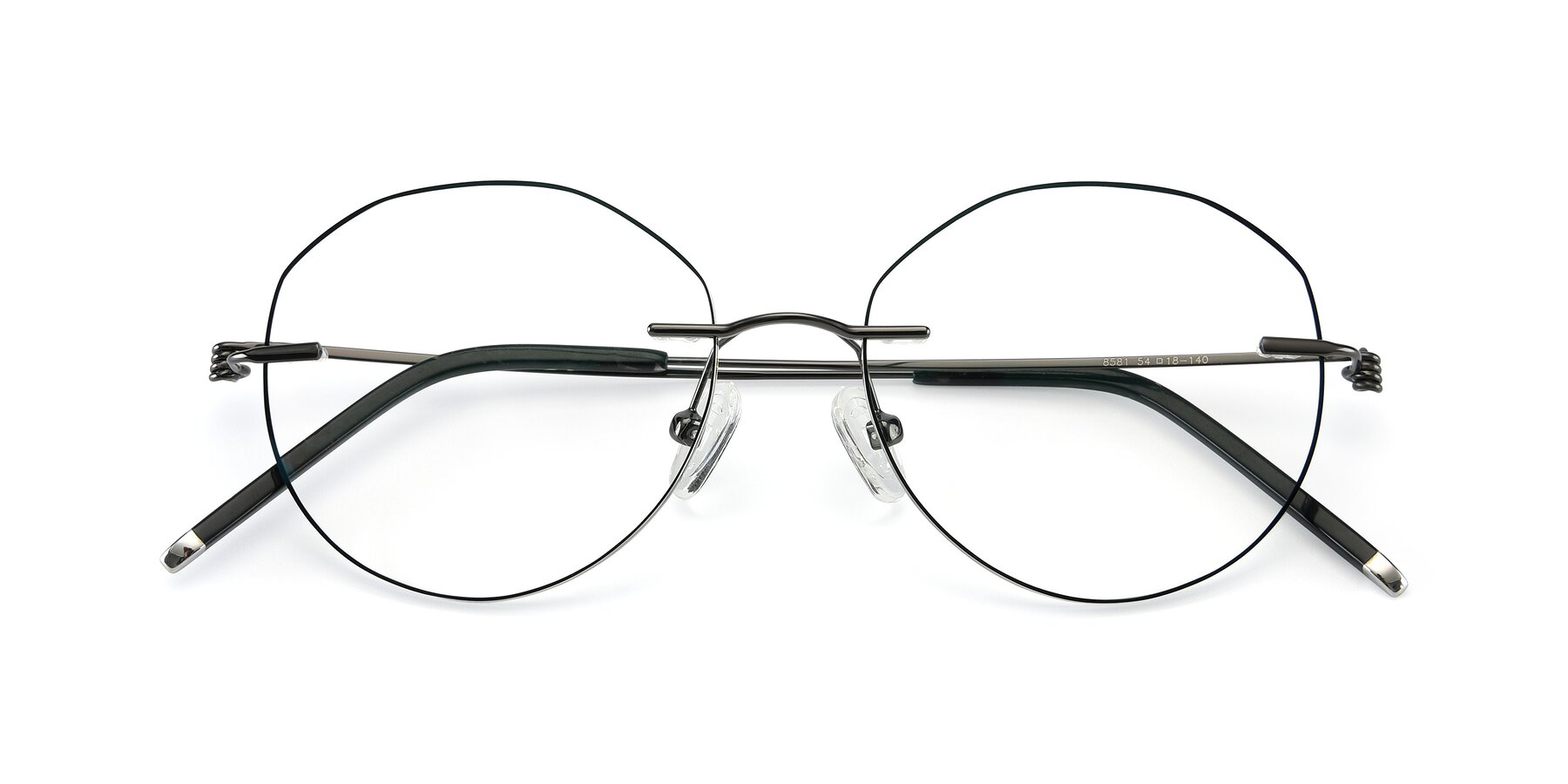 Folded Front of Y7017 in  Gunmetal-Black with Clear Reading Eyeglass Lenses