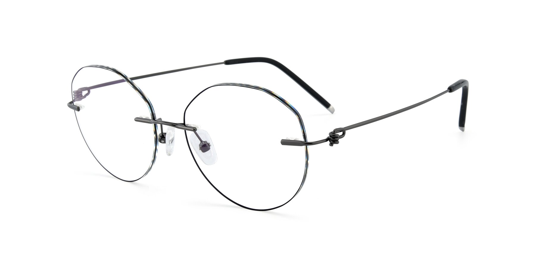 Angle of Y7017 in  Gunmetal-Black with Clear Reading Eyeglass Lenses