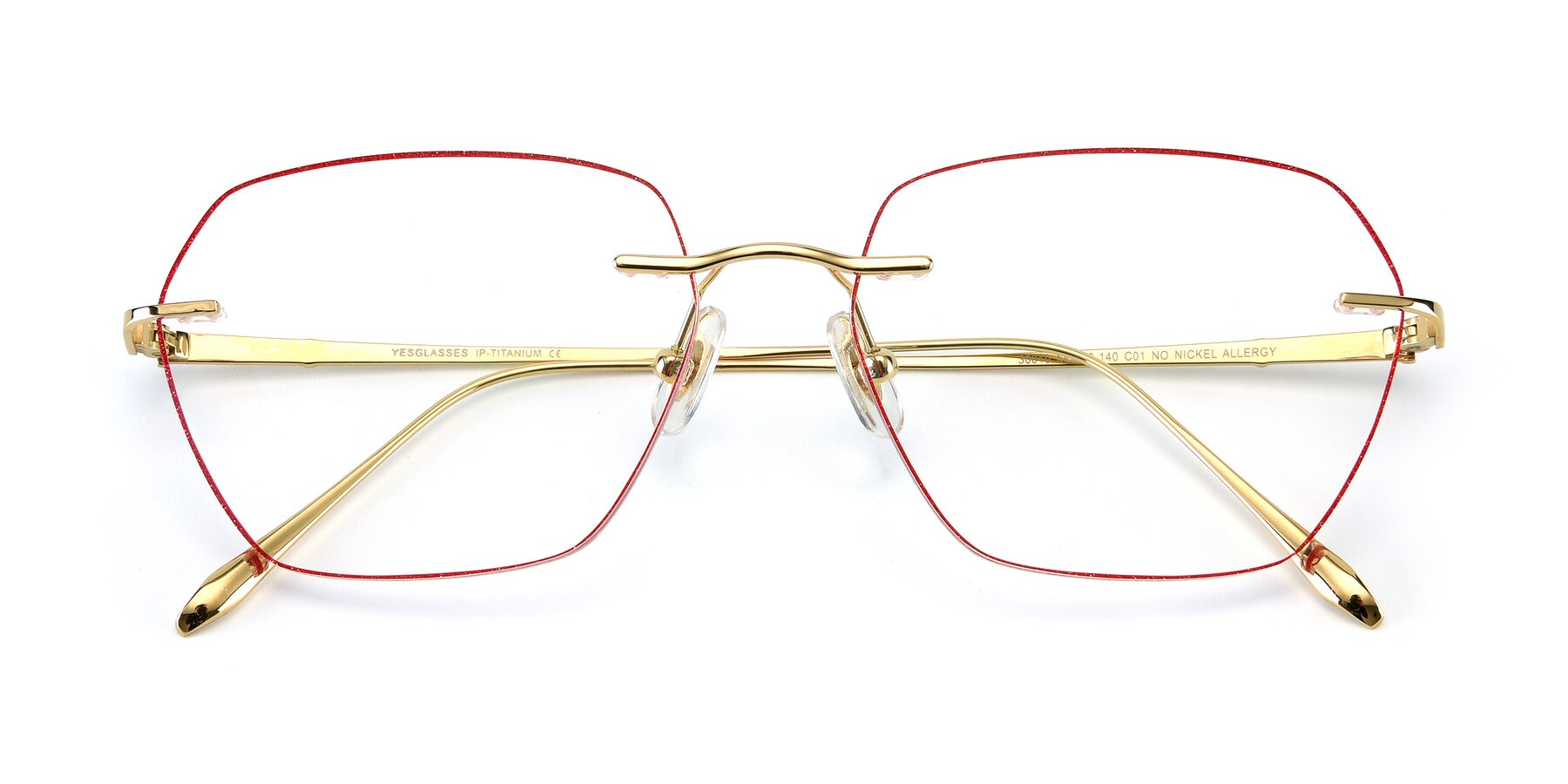 Folded Front of Y7018 in Gold-Red with Clear Reading Eyeglass Lenses