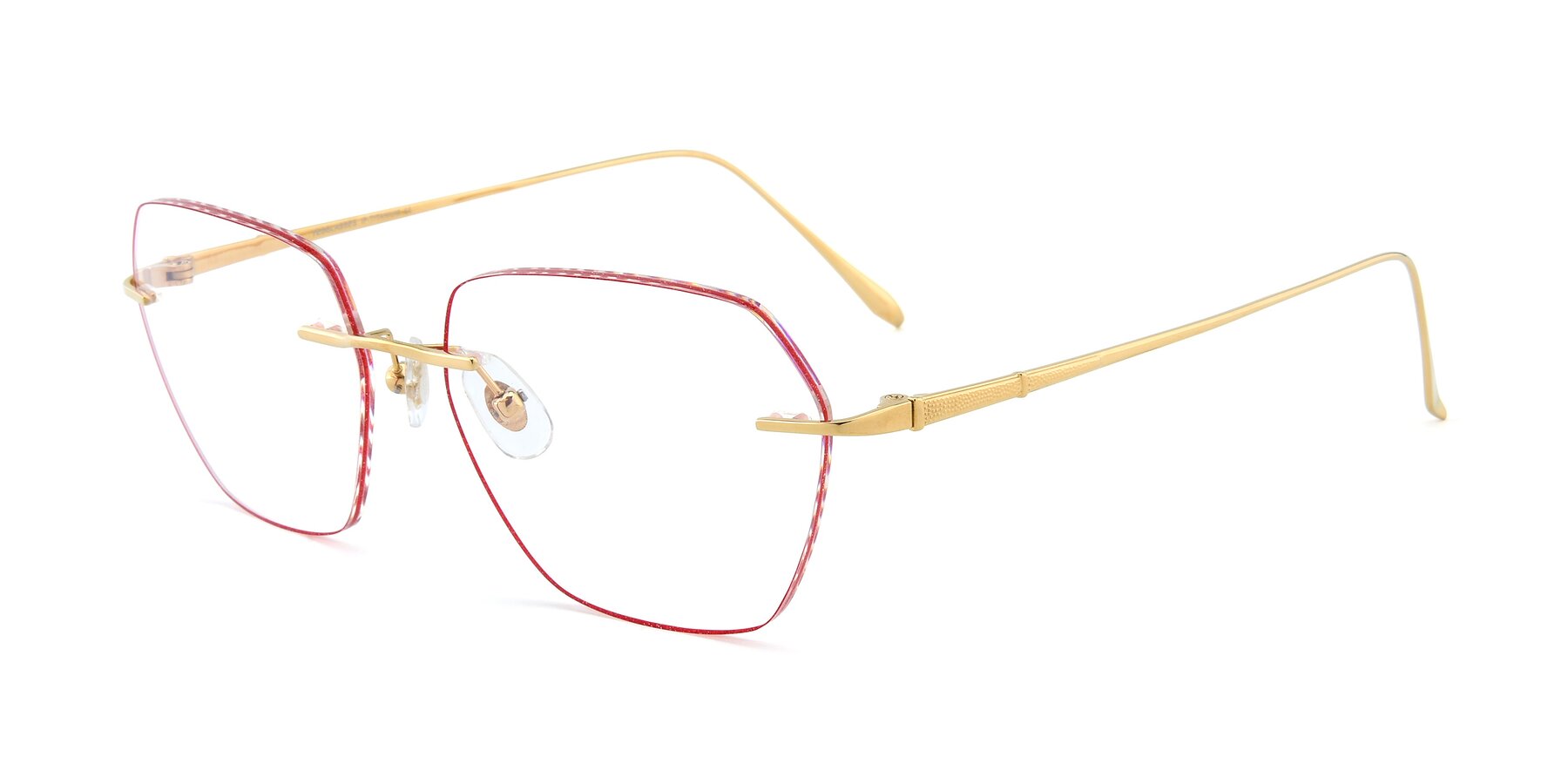 Angle of Y7018 in Gold-Red with Clear Reading Eyeglass Lenses