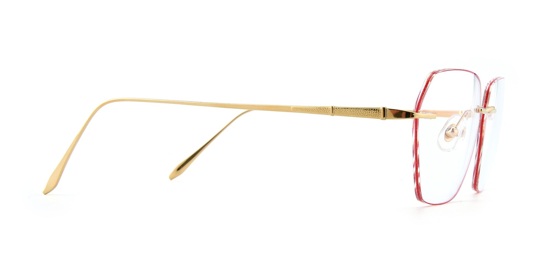 Side of Y7018 in Gold-Red with Clear Reading Eyeglass Lenses