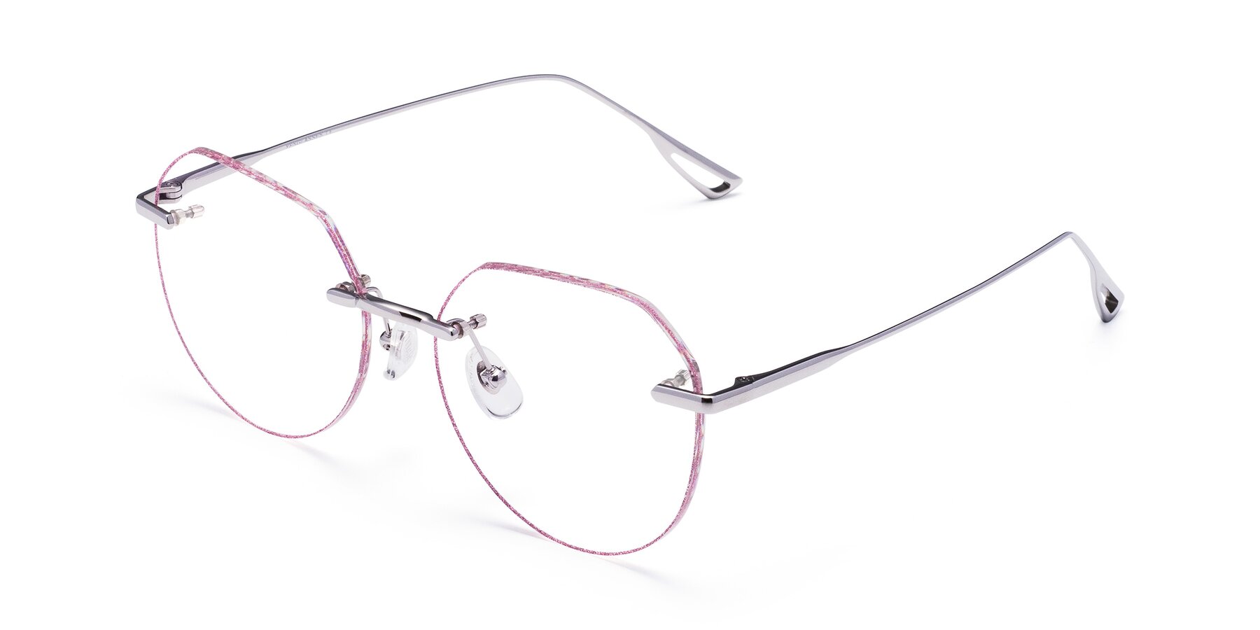 Angle of Torres in Silver-Pink Glitter with Clear Eyeglass Lenses
