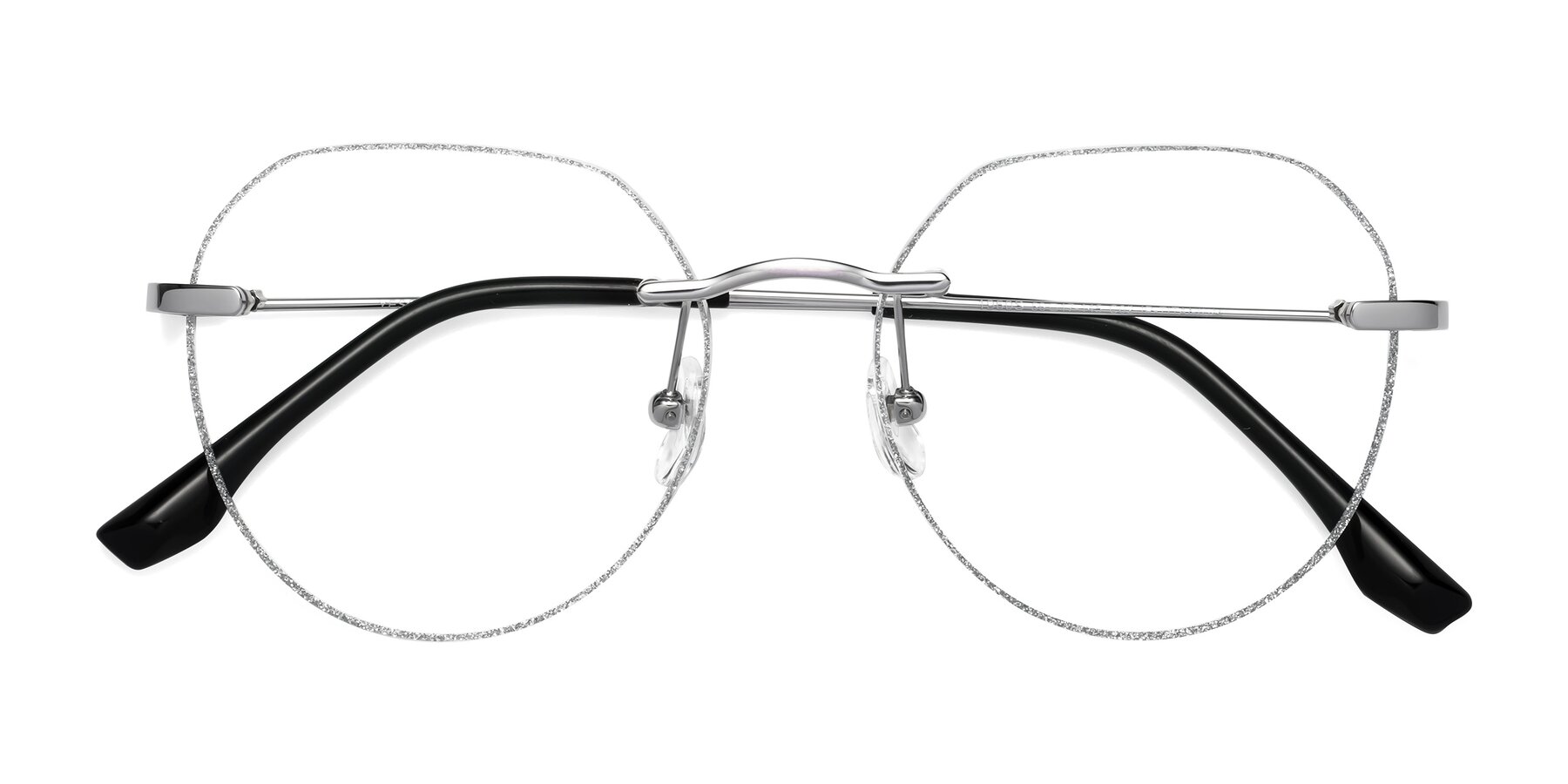 Folded Front of 1960S in Silver-Silver Glitter with Clear Blue Light Blocking Lenses