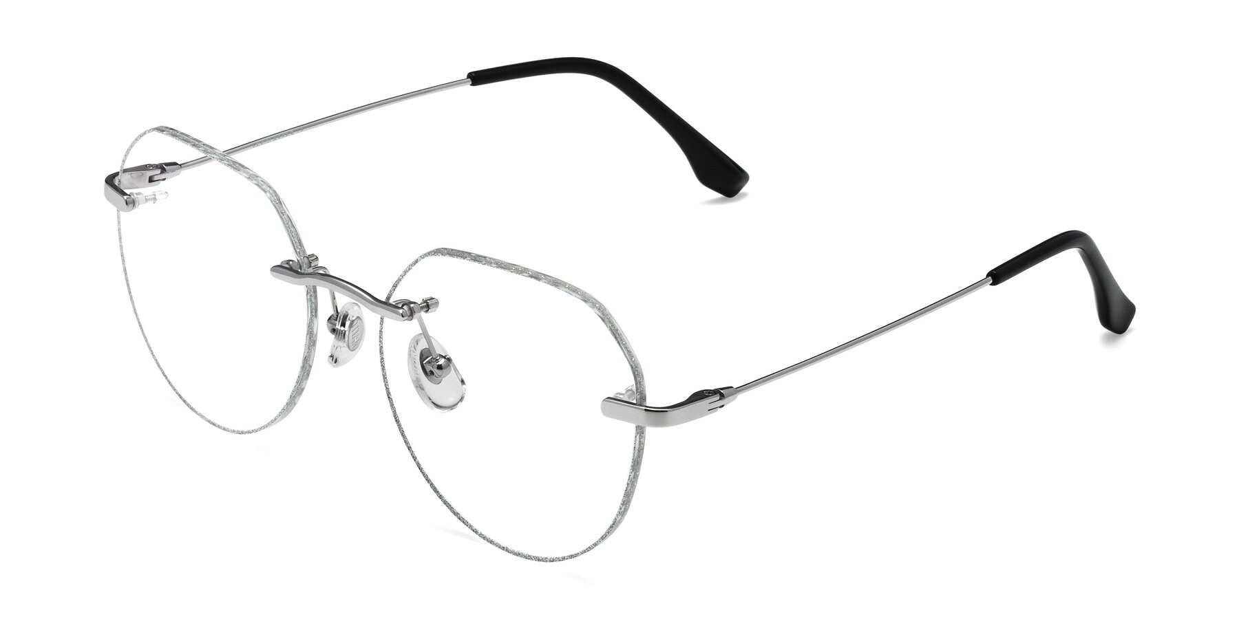 Angle of 1960S in Silver-Silver Glitter with Clear Blue Light Blocking Lenses