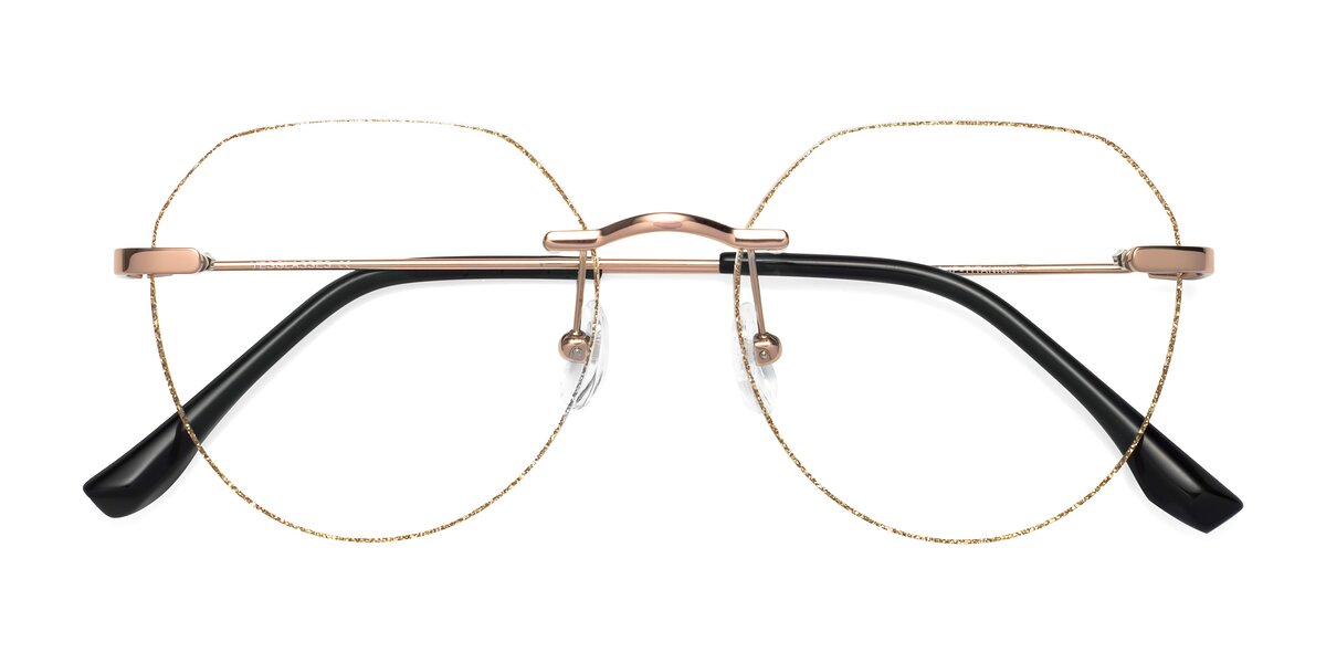 Rose Gold Gold Glitter Wide Hipster Color Edged Rimless Eyeglasses 1960s 1726