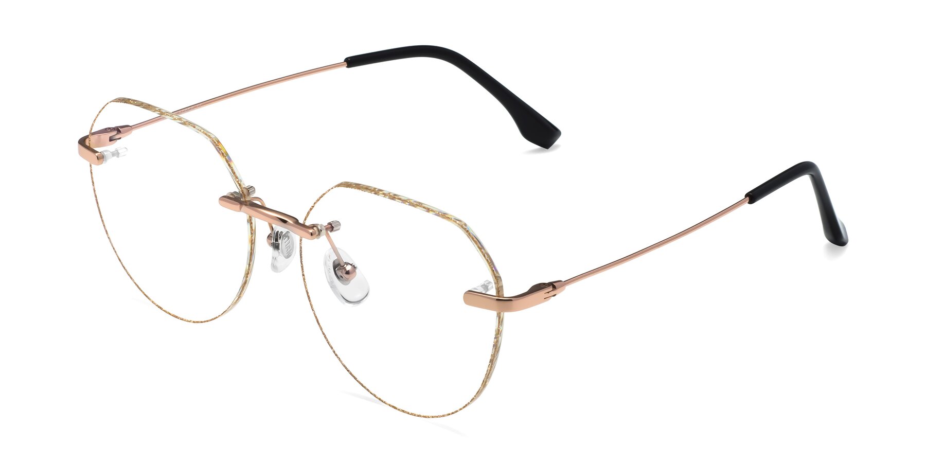 Angle of 1960S in Rose Gold-Gold Glitter with Clear Blue Light Blocking Lenses