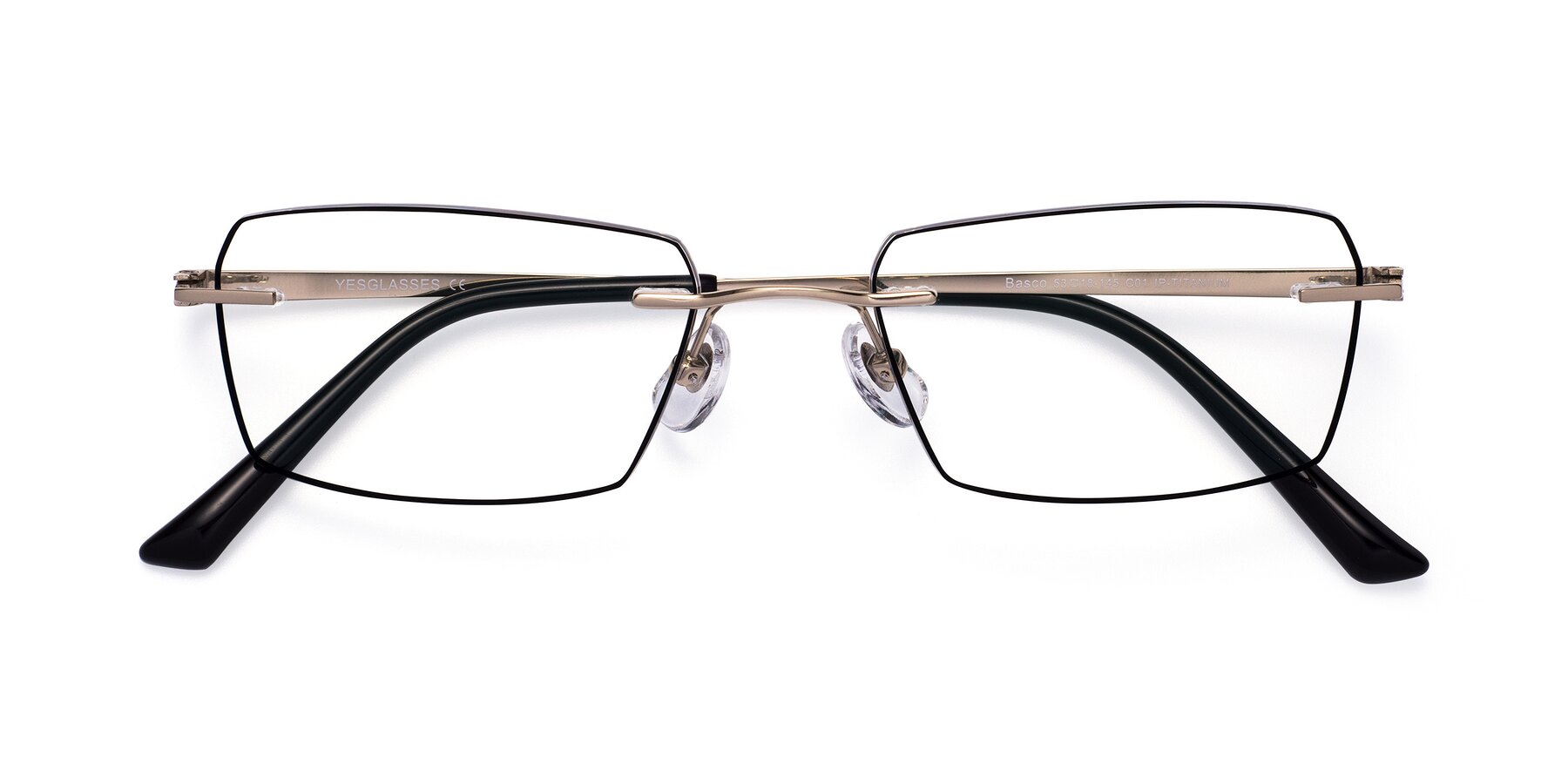 Folded Front of Basco in Gold-Black with Clear Blue Light Blocking Lenses