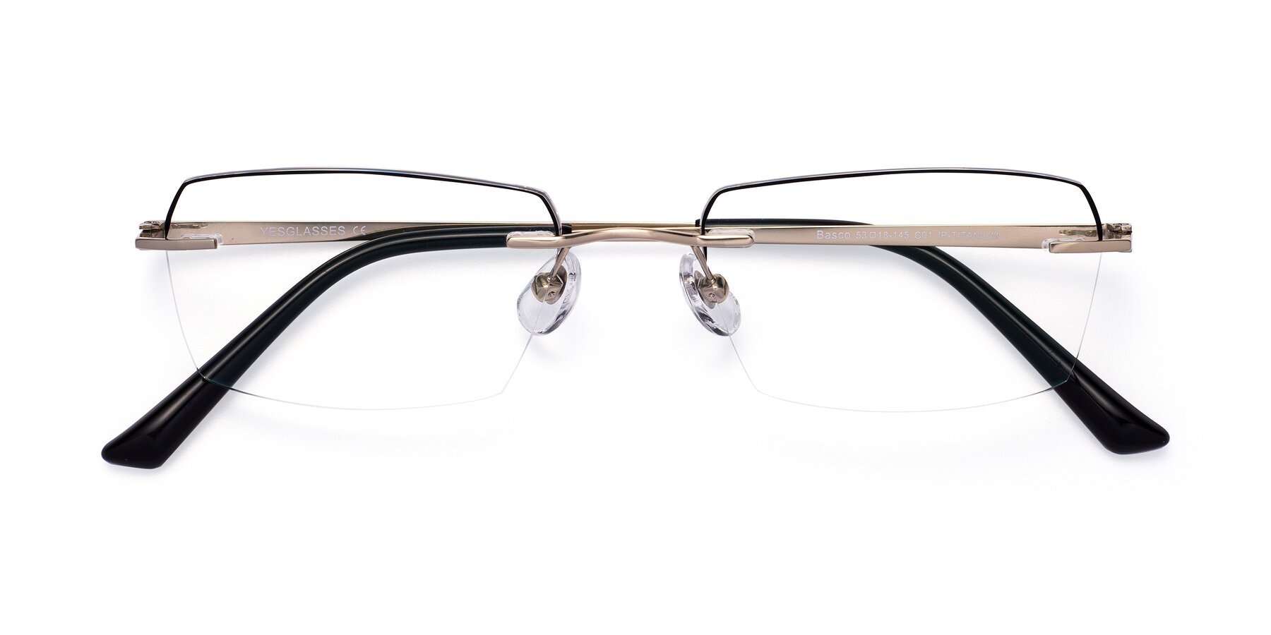 Folded Front of Basco in Gold-Black with Clear Reading Eyeglass Lenses
