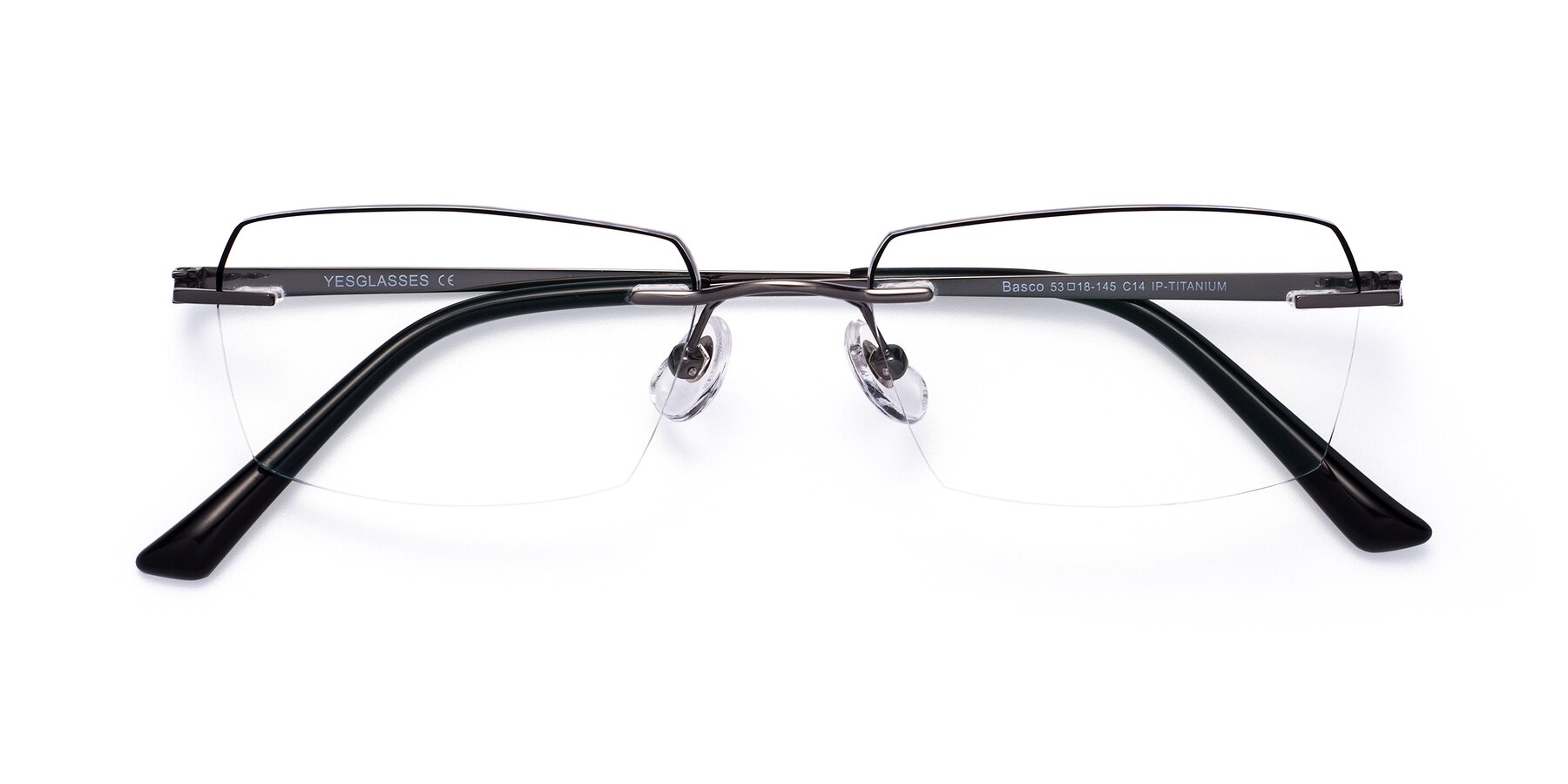 Folded Front of Basco in  Gunmetal-Black with Clear Reading Eyeglass Lenses