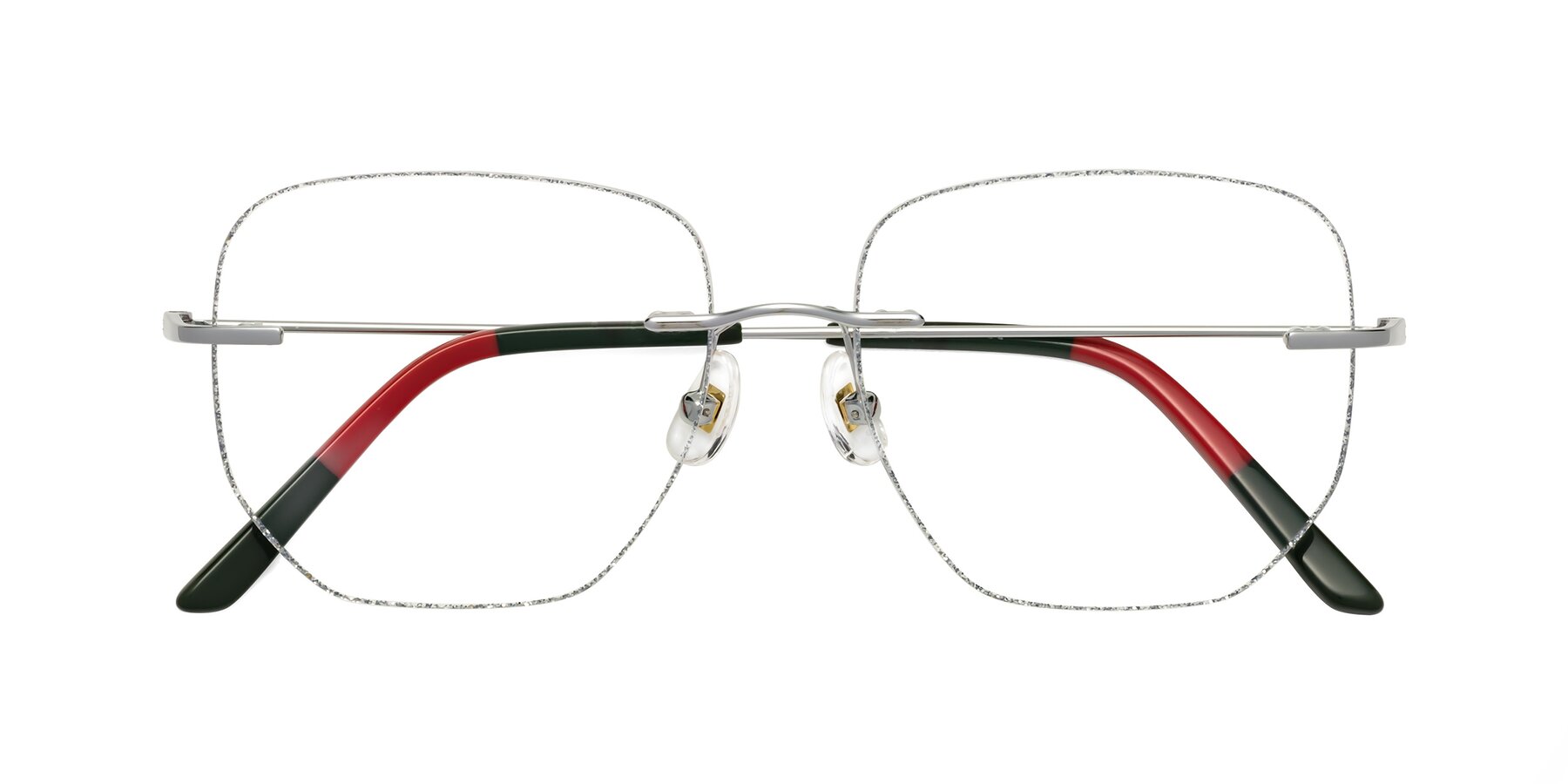 Folded Front of Y7055 in Silver Glitter-Silver with Clear Reading Eyeglass Lenses