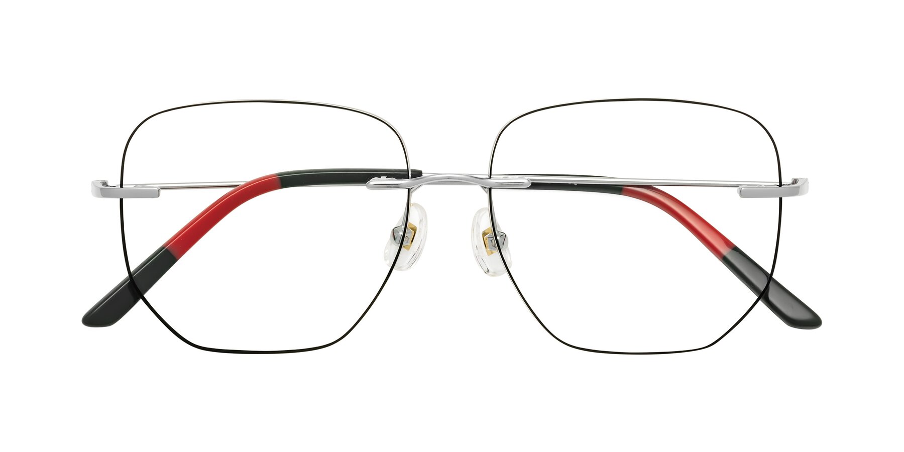 Folded Front of Y7055 in Black-Silver with Clear Blue Light Blocking Lenses