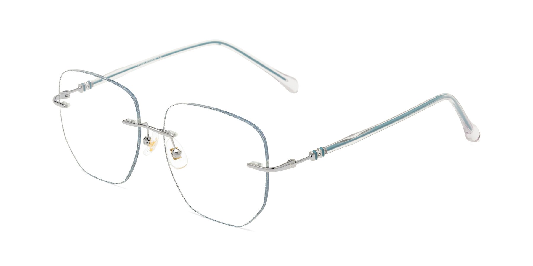 Angle of Y7056 in Silver Glitter-Silver with Clear Eyeglass Lenses