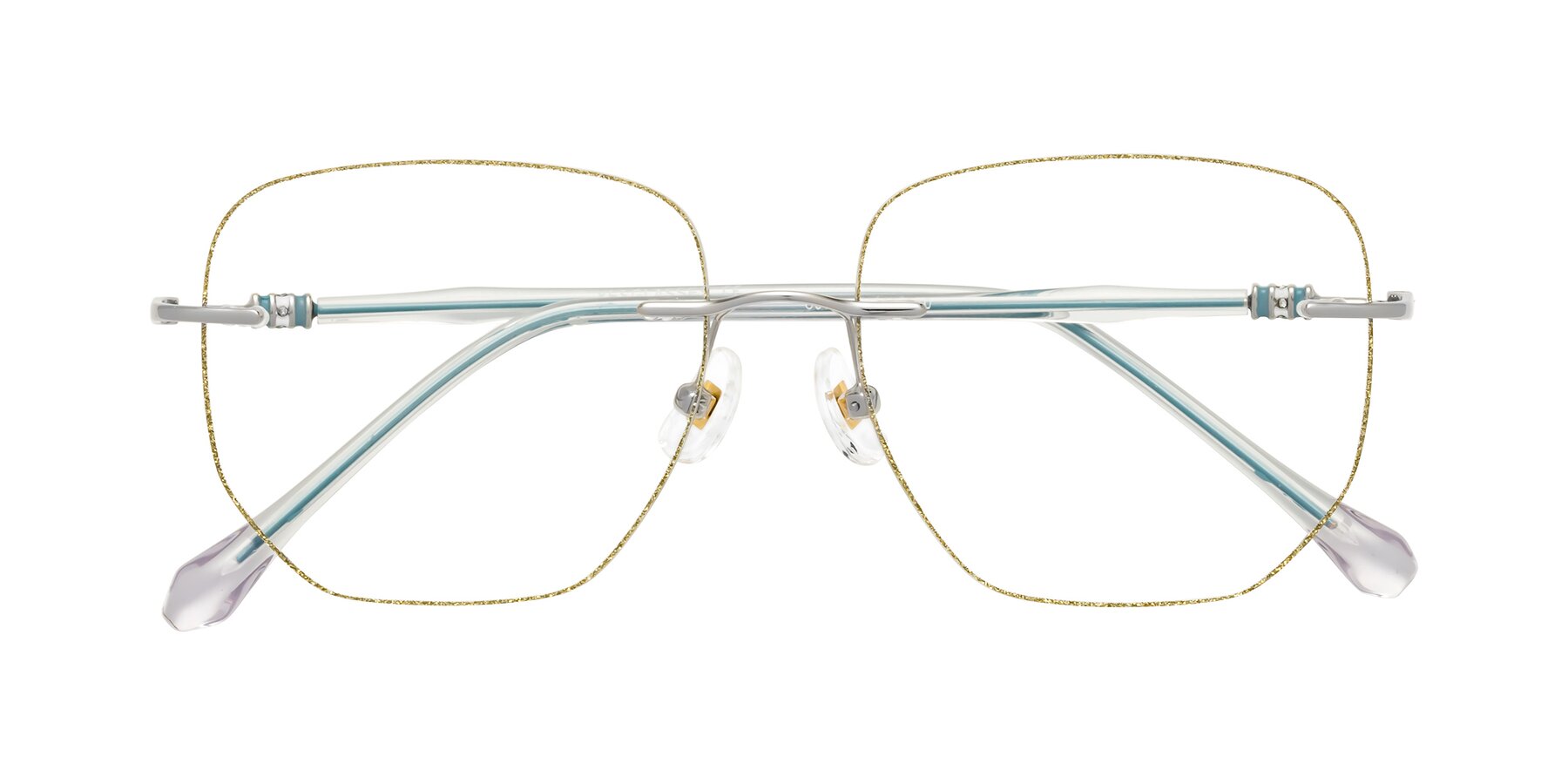 Folded Front of Y7056 in Gold Glitter-Silver with Clear Reading Eyeglass Lenses