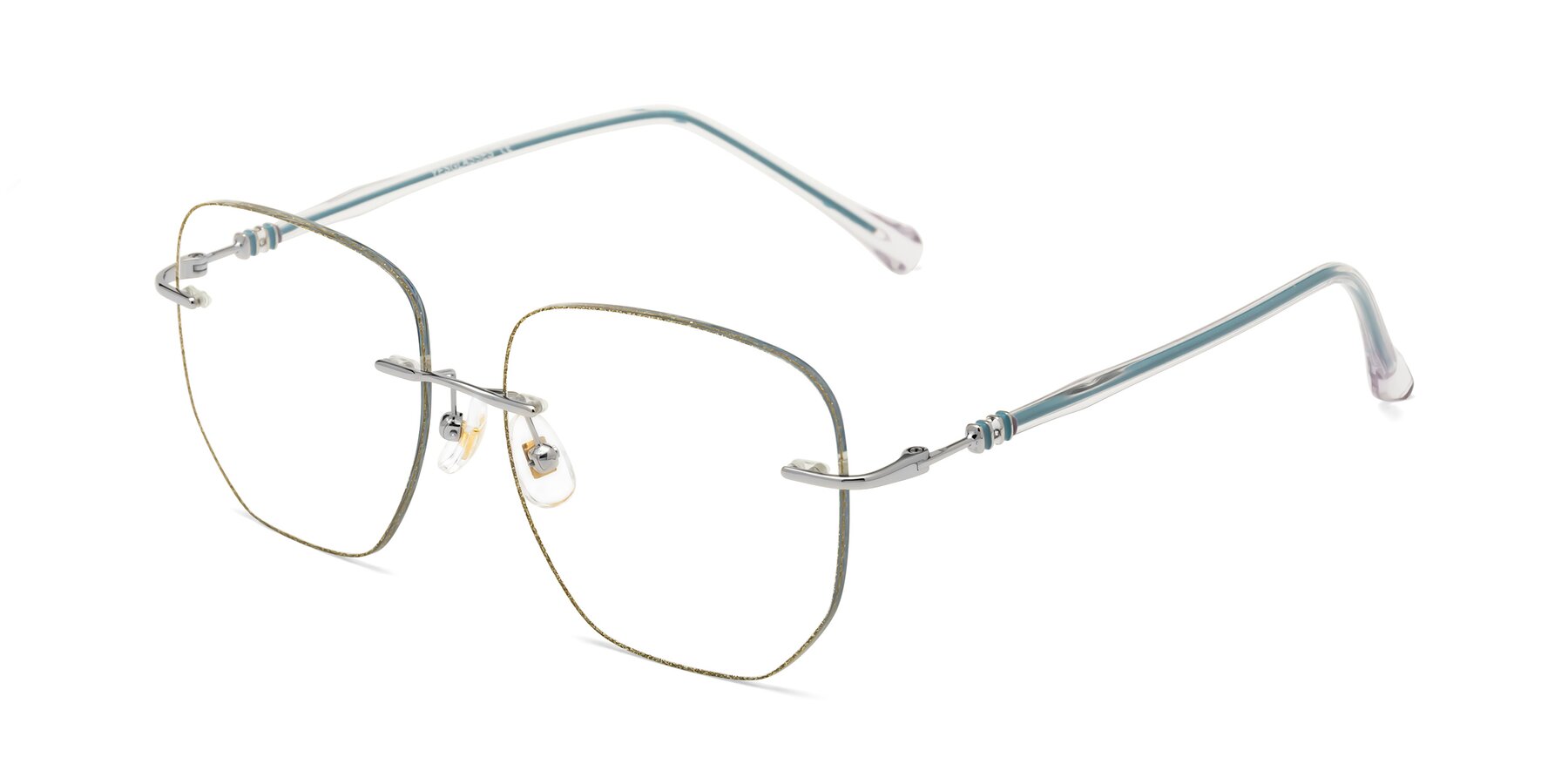 Angle of Y7056 in Gold Glitter-Silver with Clear Reading Eyeglass Lenses