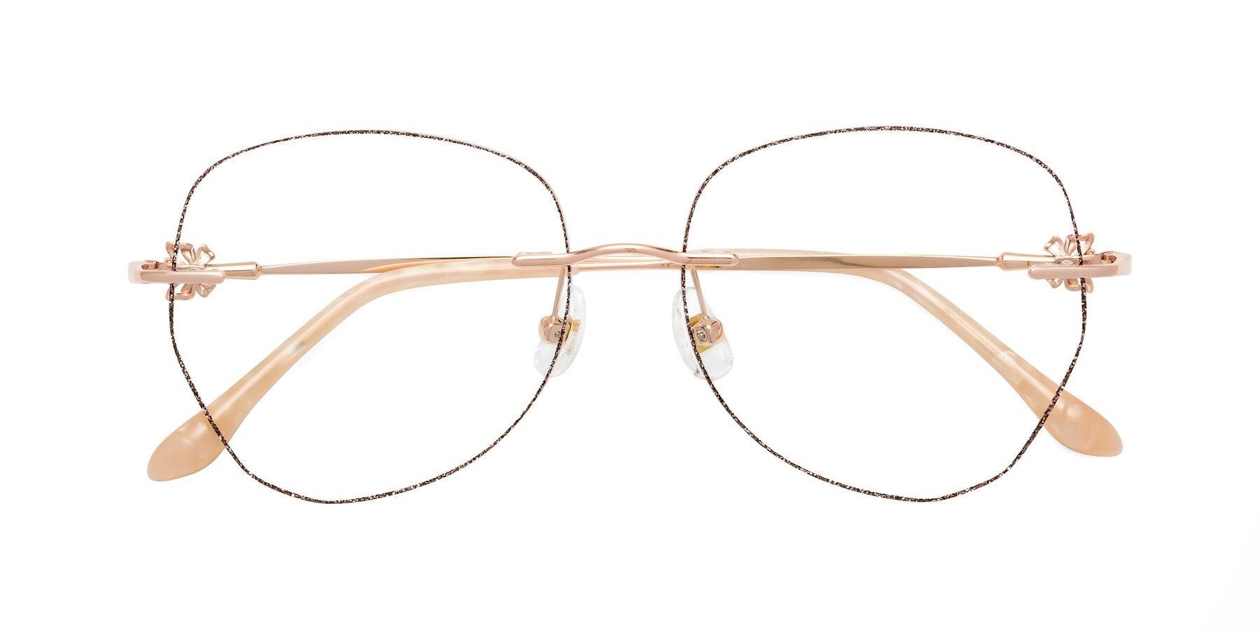 Folded Front of Y7057 in Purple Glitter-Rose Gold with Clear Eyeglass Lenses