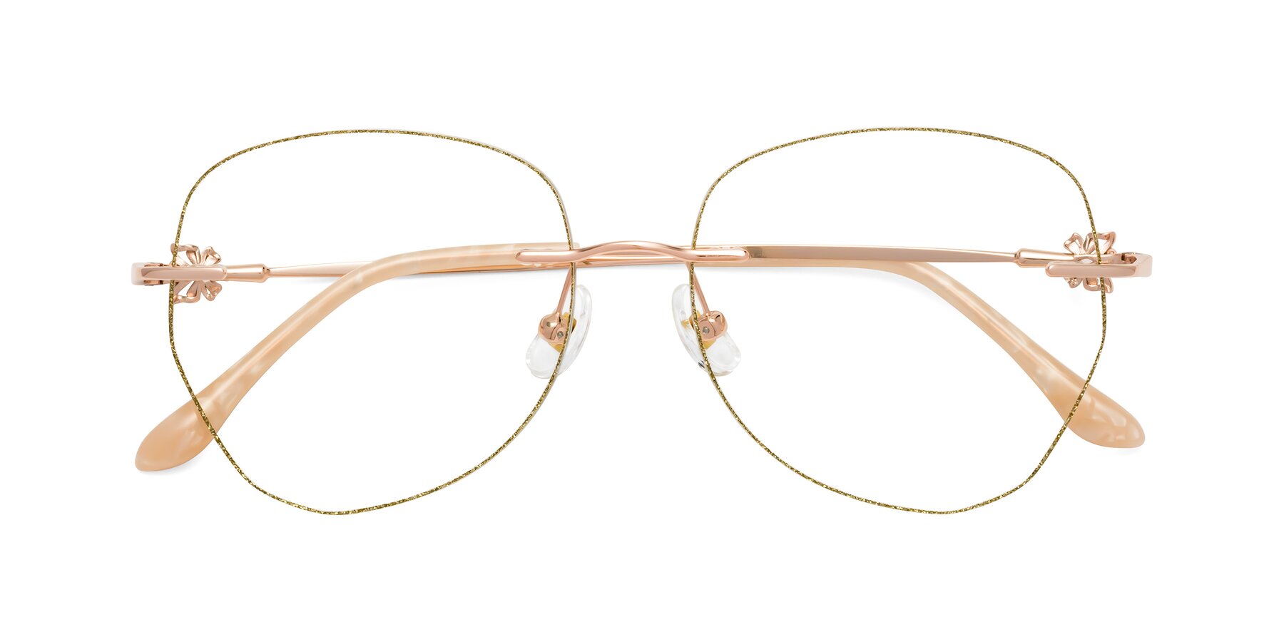 Folded Front of Y7057 in Gold Glitter-Rose Gold with Clear Eyeglass Lenses
