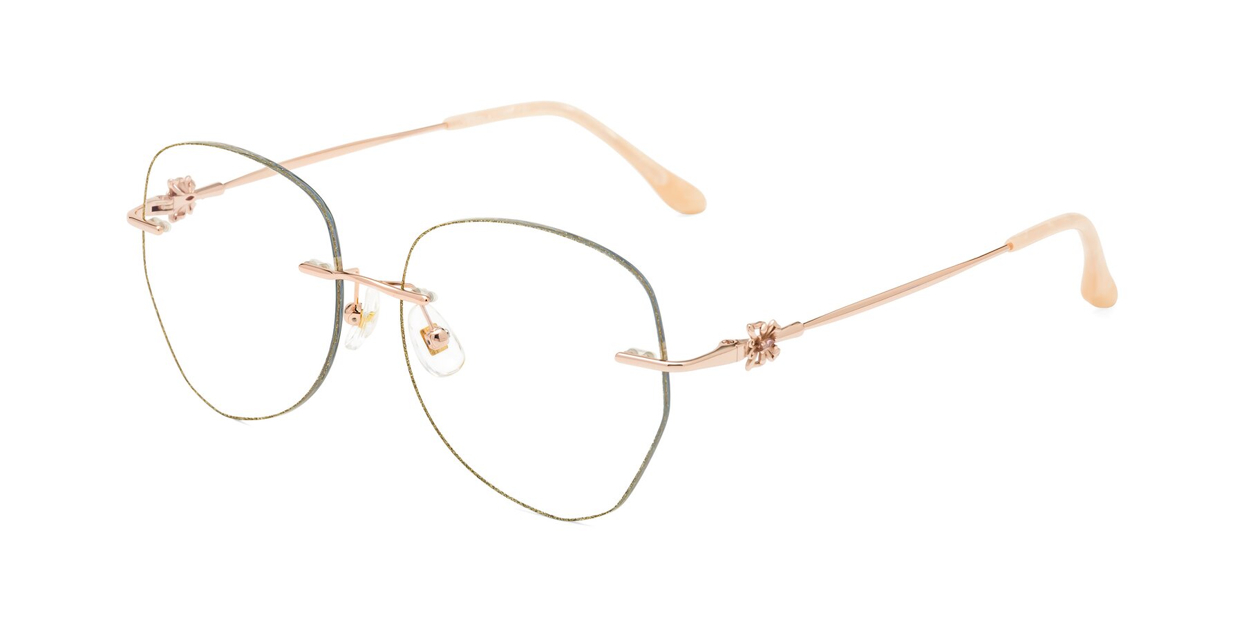 Angle of Y7057 in Gold Glitter-Rose Gold with Clear Eyeglass Lenses
