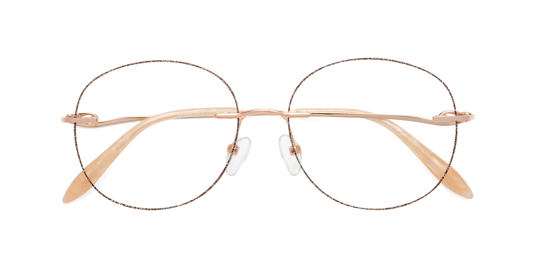 Folded Front of Y7058 in Purple Glitter-Rose Gold with Clear Eyeglass Lenses