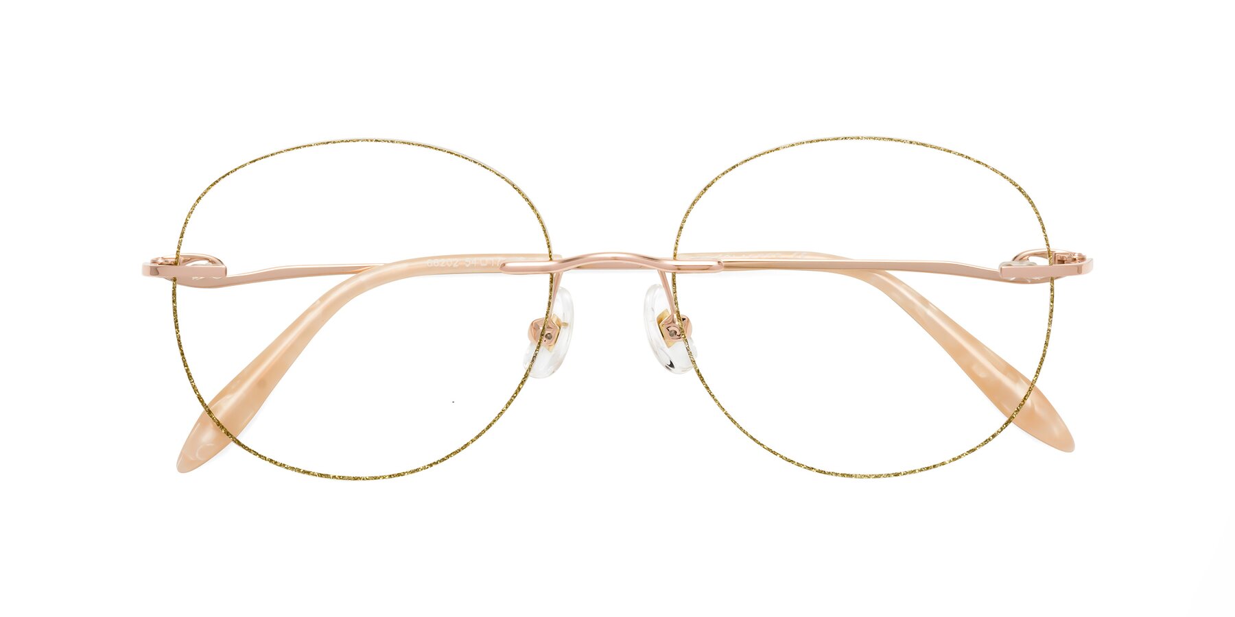 Folded Front of Y7058 in Gold Glitter-Rose Gold with Clear Eyeglass Lenses