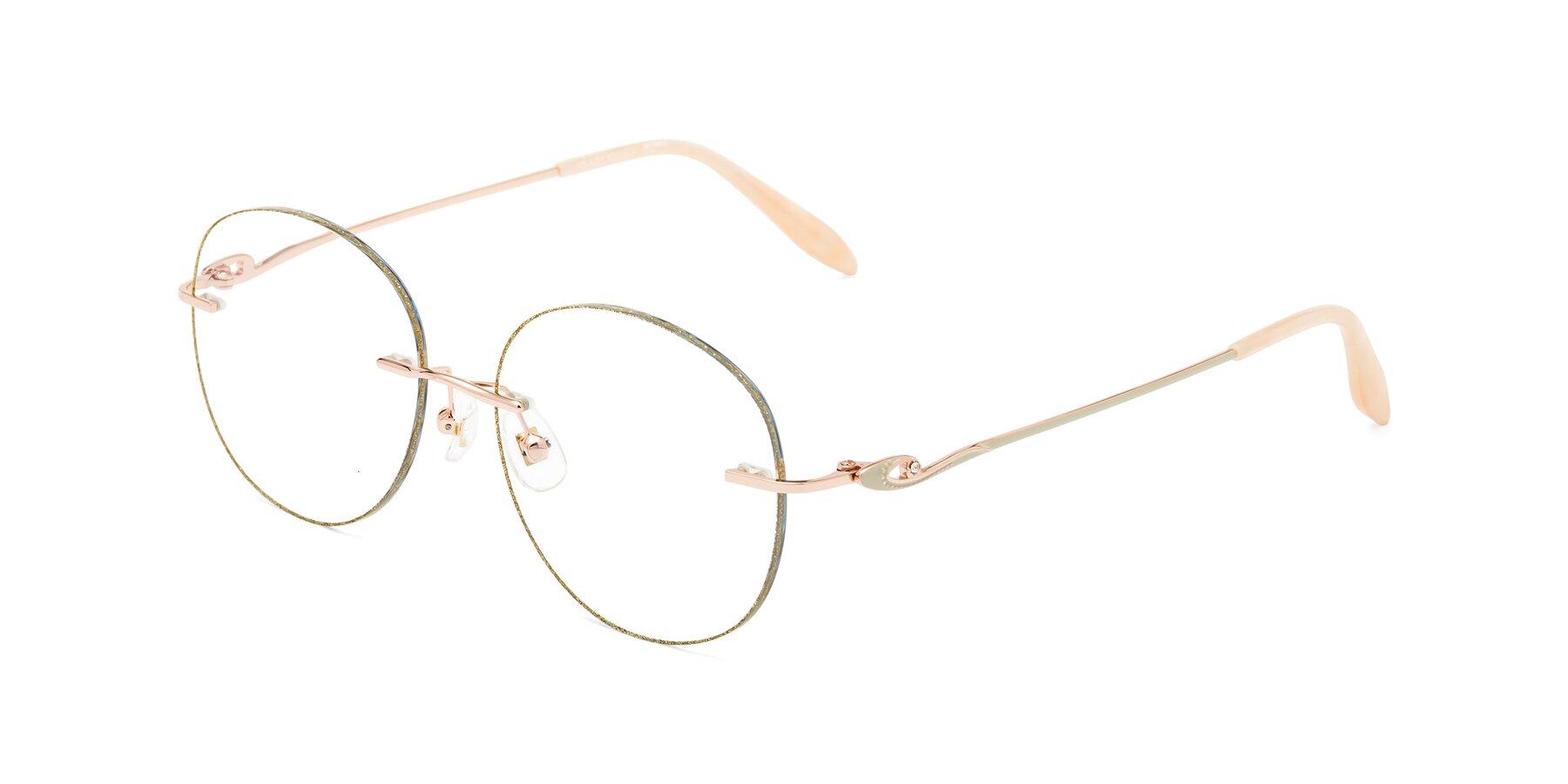 Angle of Y7058 in Gold Glitter-Rose Gold with Clear Eyeglass Lenses