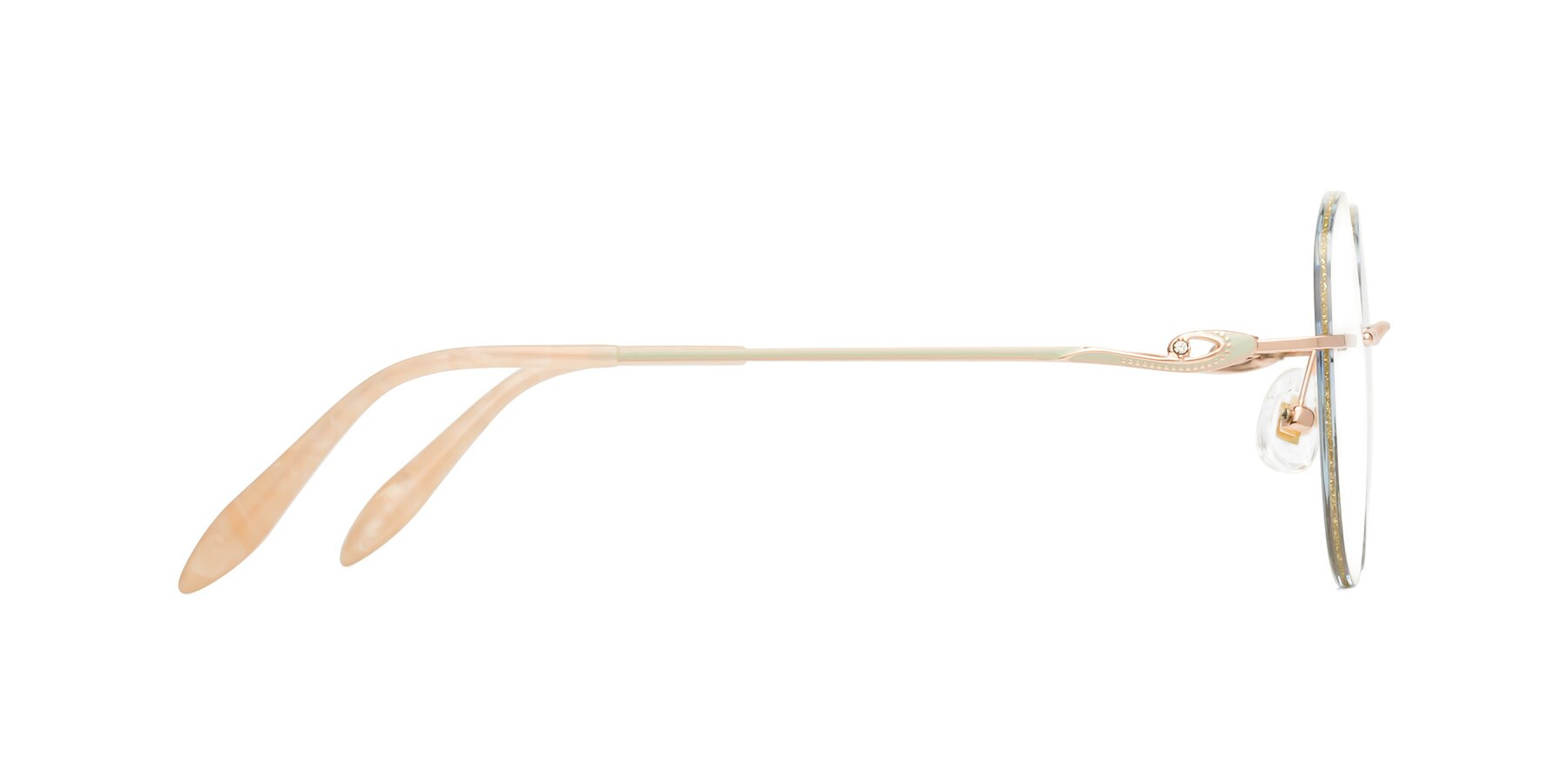 Side of Y7058 in Gold Glitter-Rose Gold with Clear Eyeglass Lenses