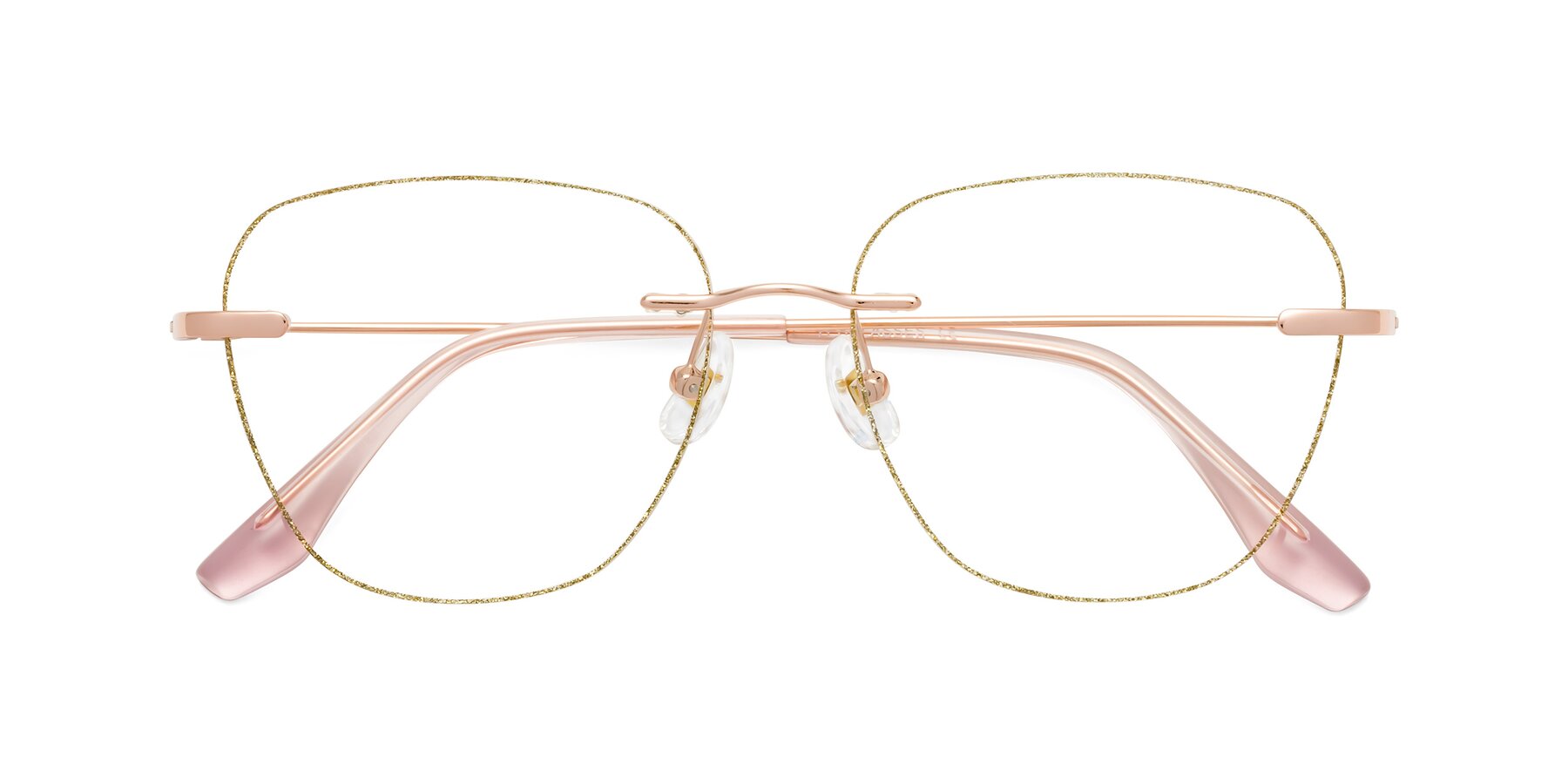 Folded Front of Y7059 in Gold Glitter-Rose Gold with Clear Eyeglass Lenses