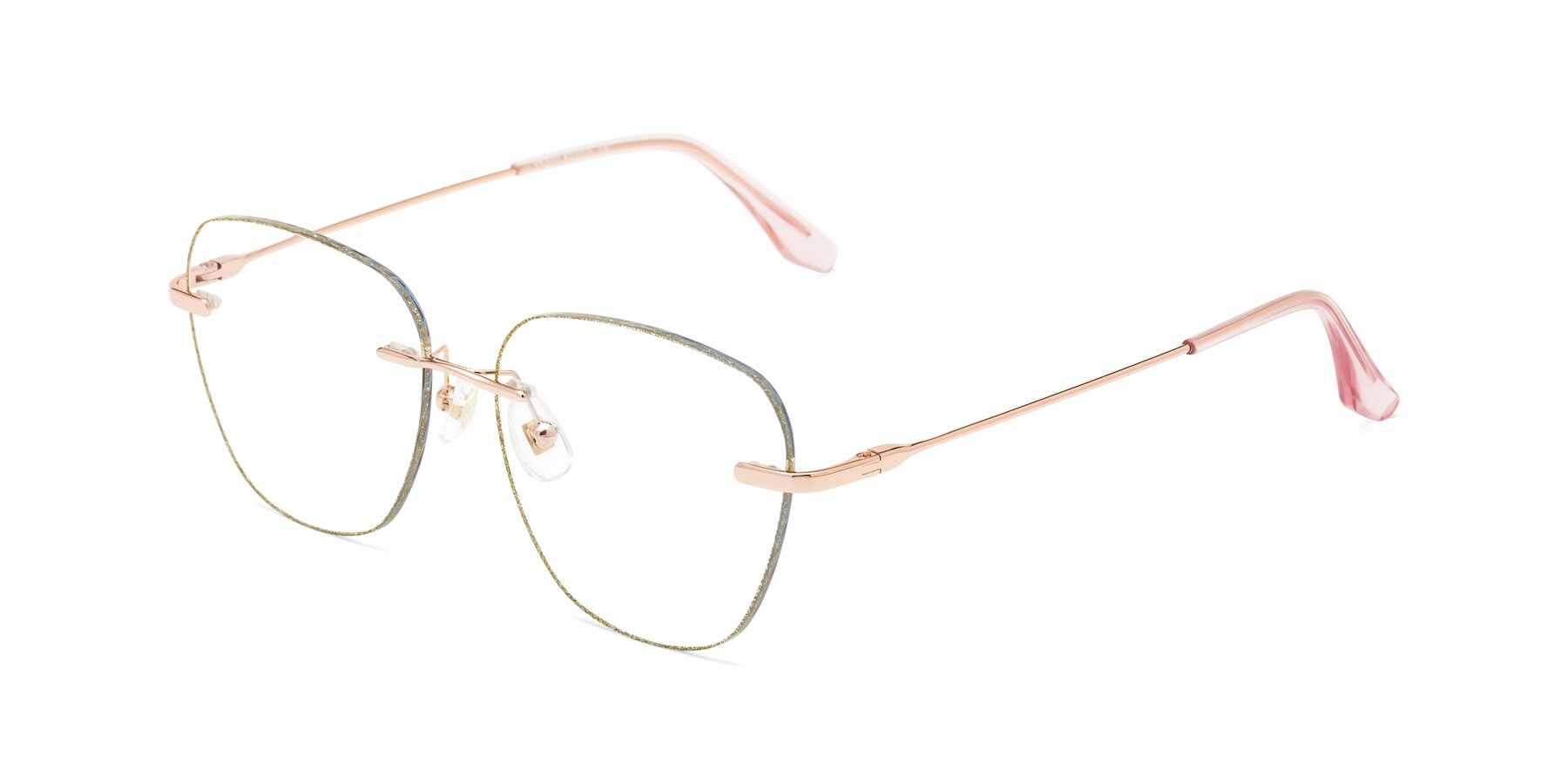 Angle of Y7059 in Gold Glitter-Rose Gold with Clear Eyeglass Lenses