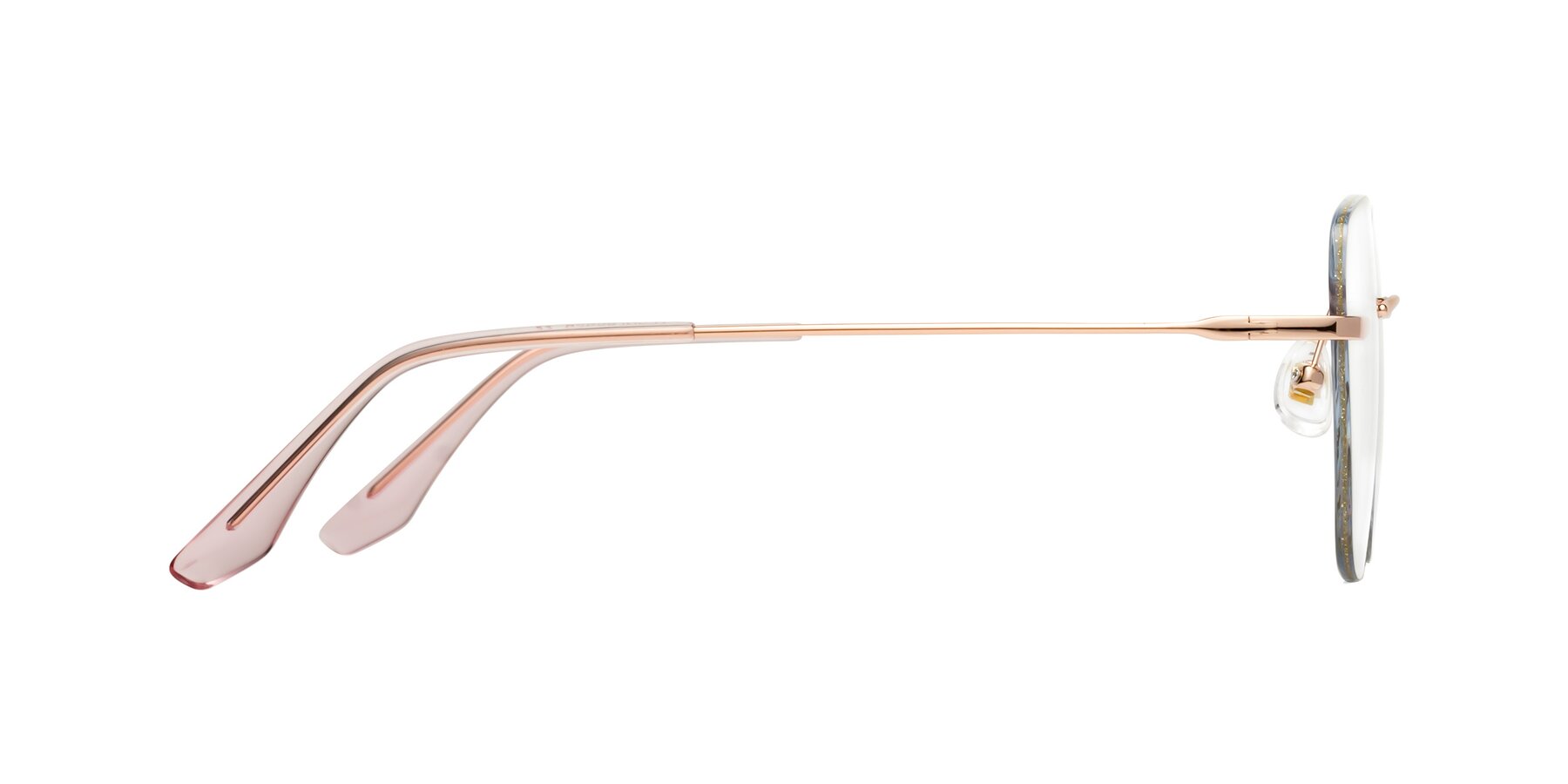 Side of Y7059 in Gold Glitter-Rose Gold with Clear Eyeglass Lenses