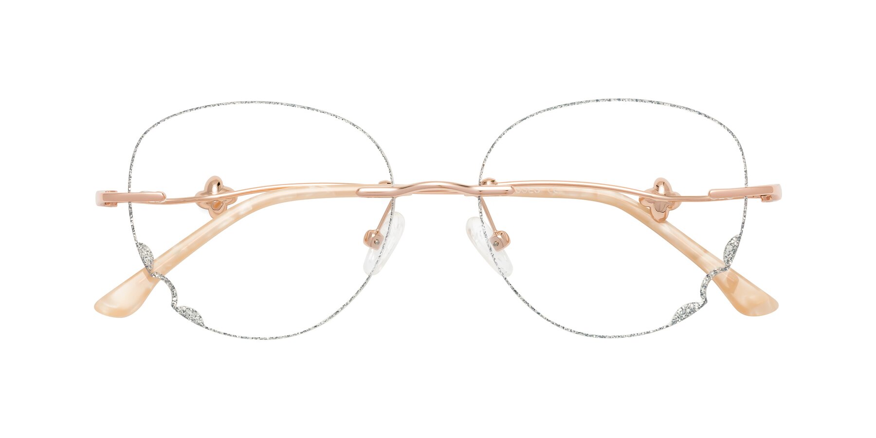 Folded Front of Y7060 in Silver Glitter-Rose Gold with Clear Blue Light Blocking Lenses