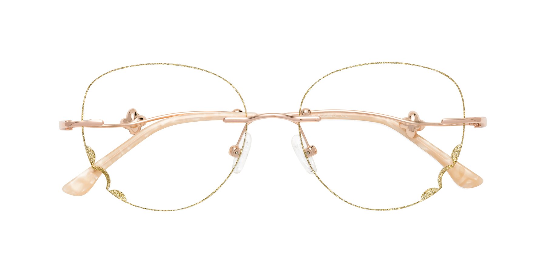 Folded Front of Y7060 in Gold Glitter-Rose Gold with Clear Reading Eyeglass Lenses