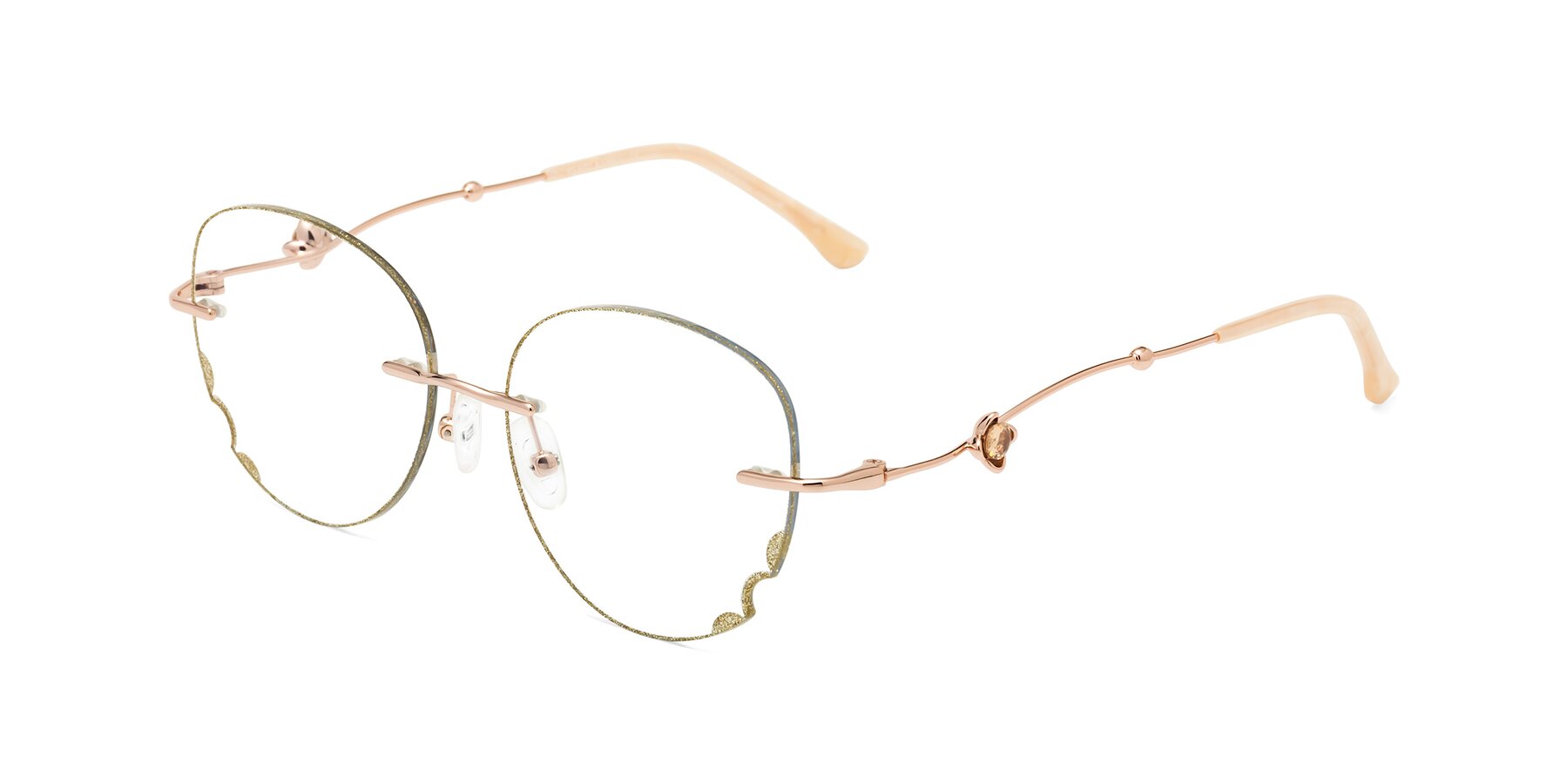 Angle of Y7060 in Gold Glitter-Rose Gold with Clear Eyeglass Lenses