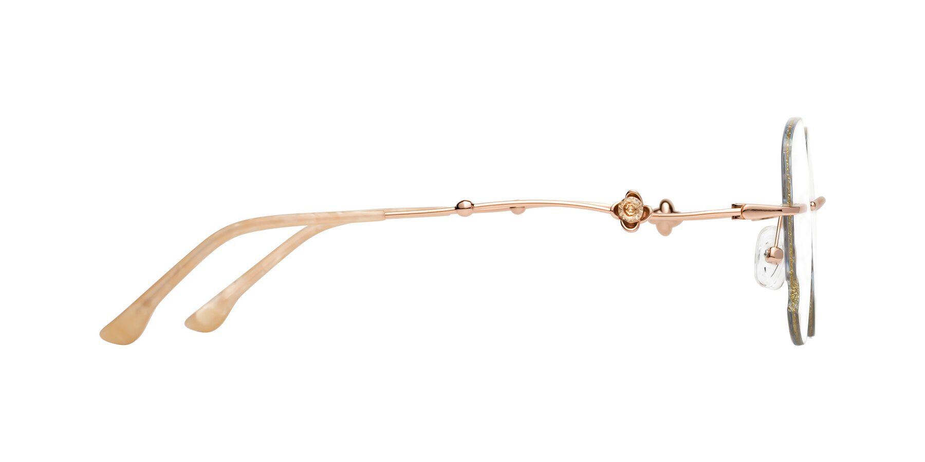 Side of Y7060 in Gold Glitter-Rose Gold with Clear Eyeglass Lenses