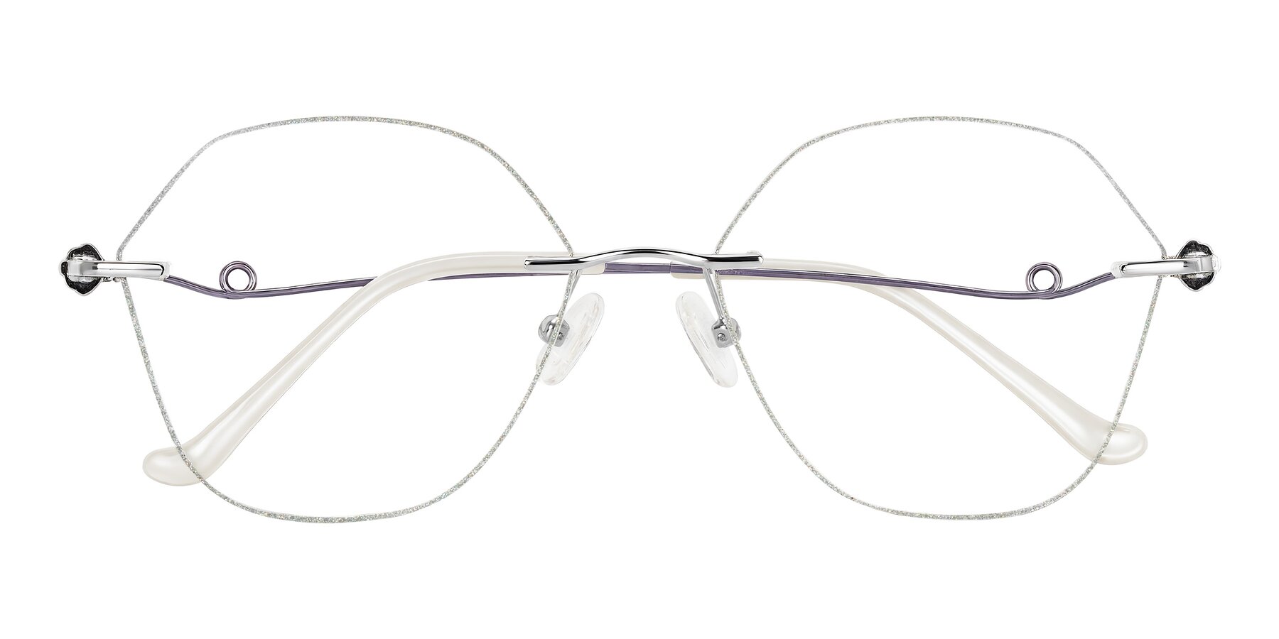 Folded Front of Titouan in Silver Glitter/Silver/Violet with Clear Blue Light Blocking Lenses