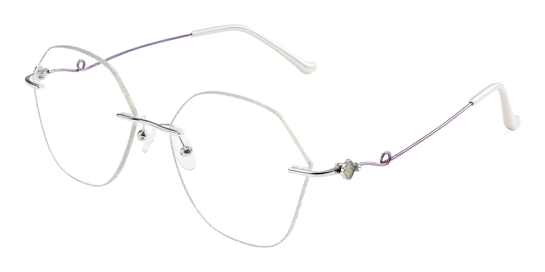 Angle of Titouan in Silver Glitter/Silver/Violet with Clear Blue Light Blocking Lenses