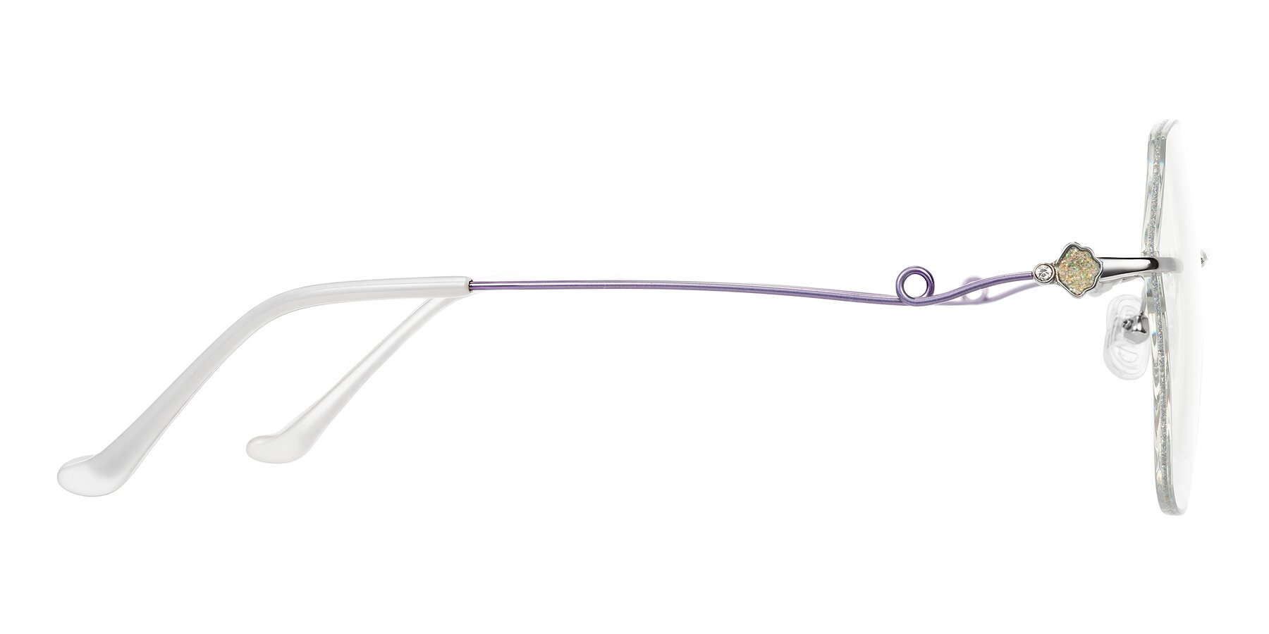 Side of Titouan in Silver Glitter/Silver/Violet with Clear Blue Light Blocking Lenses