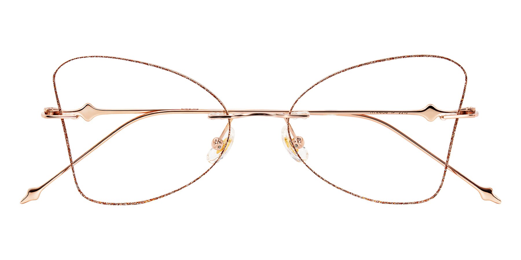 Folded Front of Solene in Orange Glitter/Rose Gold with Clear Blue Light Blocking Lenses