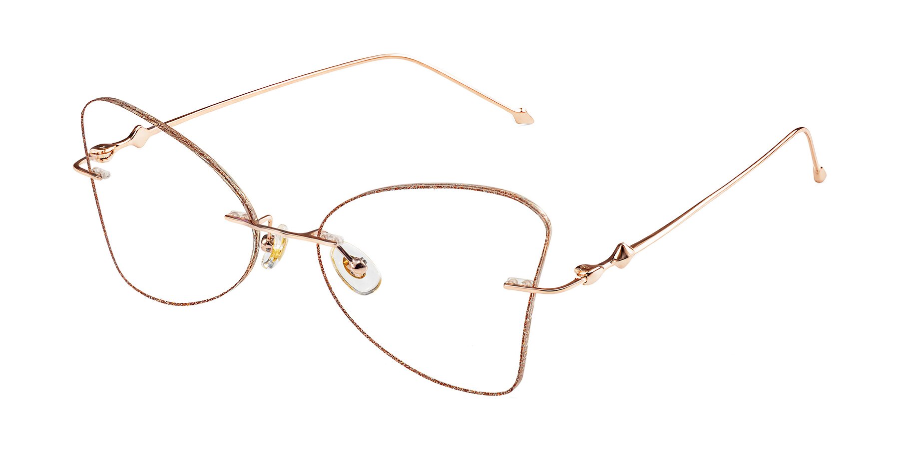 Angle of Solene in Orange Glitter/Rose Gold with Clear Blue Light Blocking Lenses