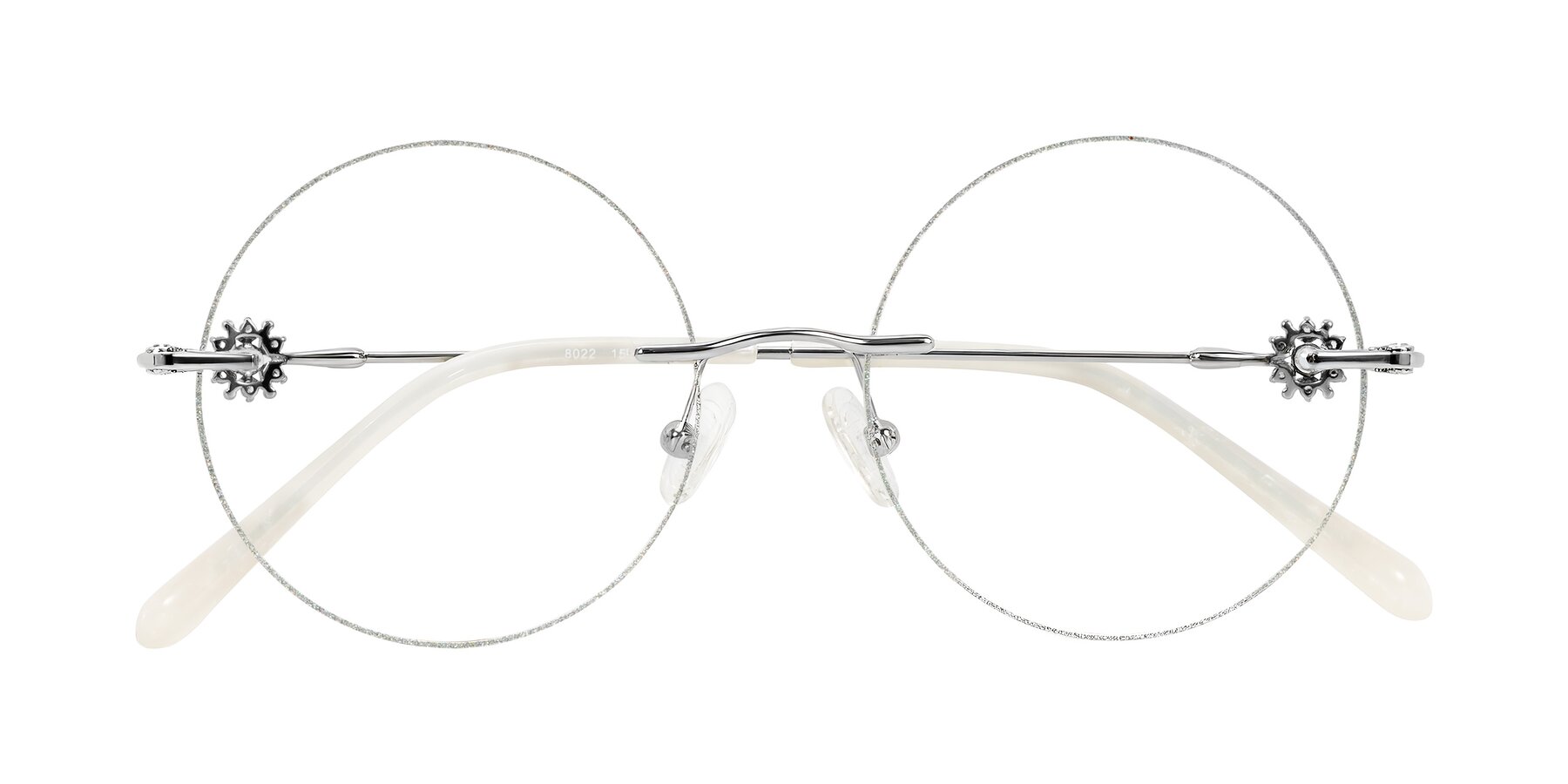 Folded Front of Clea in Silver Glitter/Silver with Clear Eyeglass Lenses