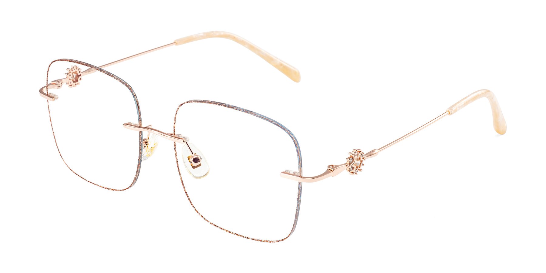 Angle of Viveca in Rust Glitter/Rose Gold with Clear Blue Light Blocking Lenses