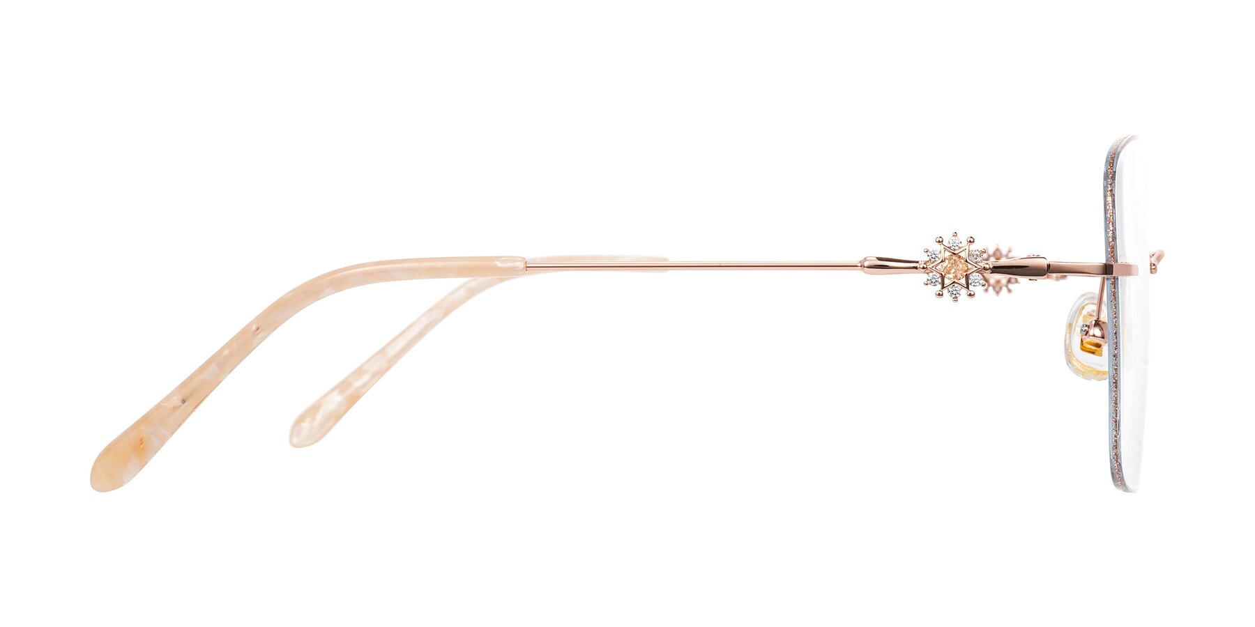 Side of Viveca in Rust Glitter/Rose Gold with Clear Blue Light Blocking Lenses